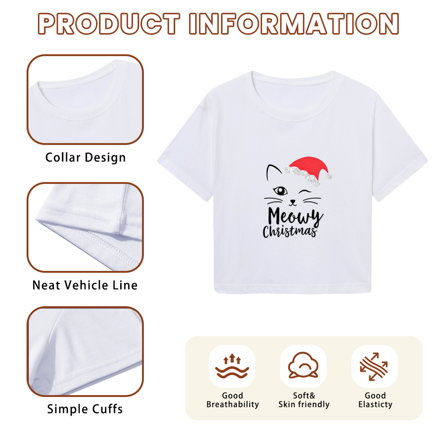 Meowy Christmas Cute Santa Cat Graphic Crop Top