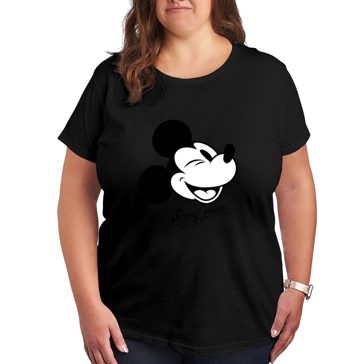 Vintage Laughing Mickey Signature Plus?Size Women White Tee