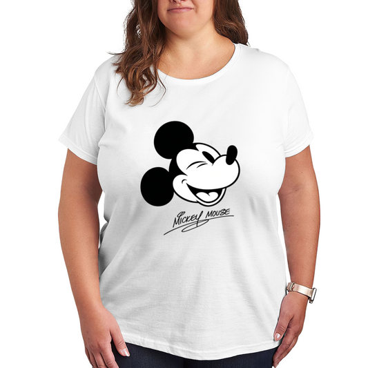 Vintage Laughing Mickey Signature Plus?Size Women White Tee