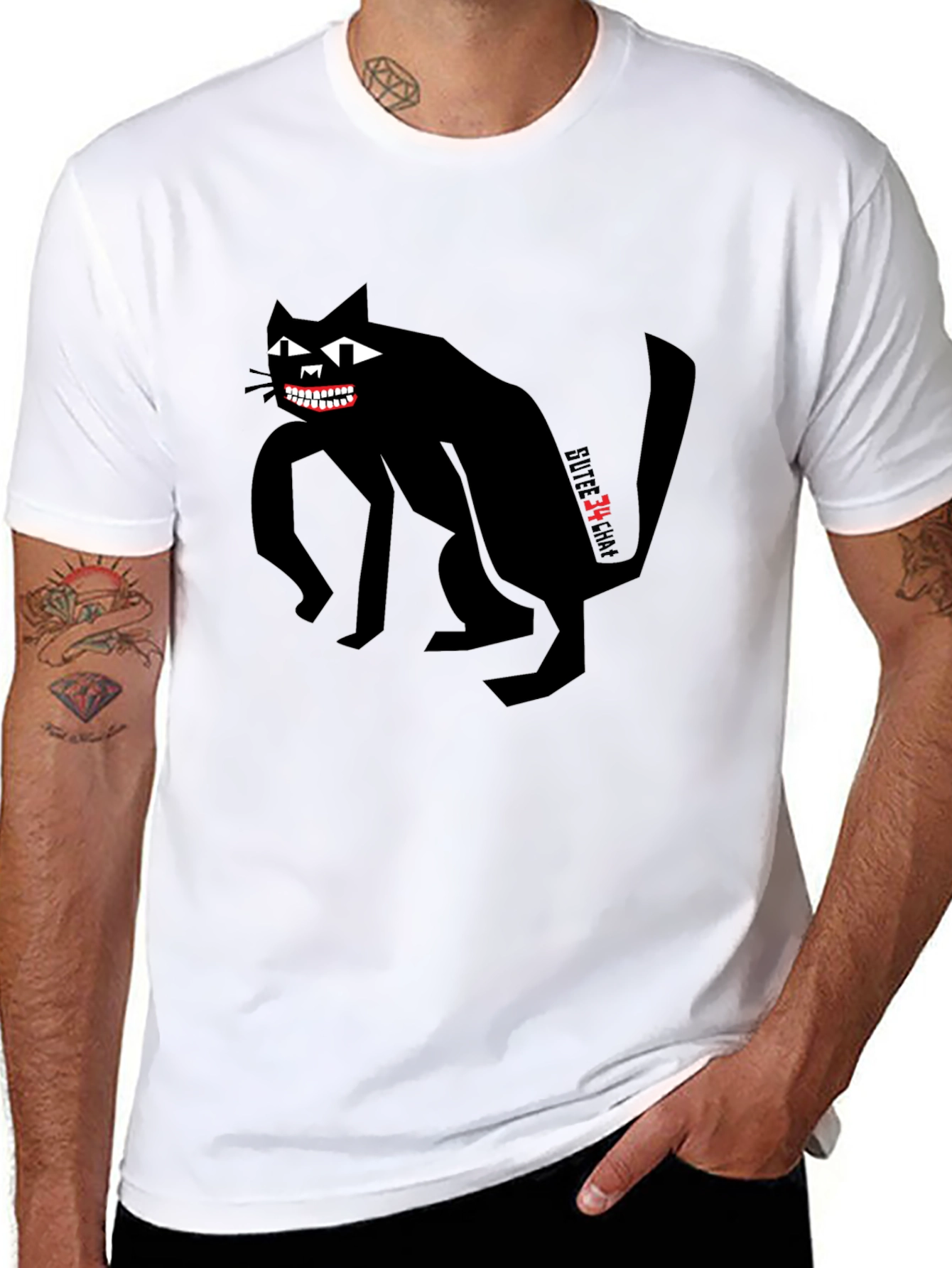 Creepy Cat Graphic Tee - Mens Black T-Shirt