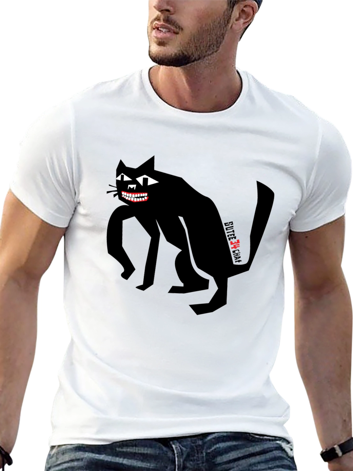 Creepy Cat Graphic Tee - Mens Black T-Shirt