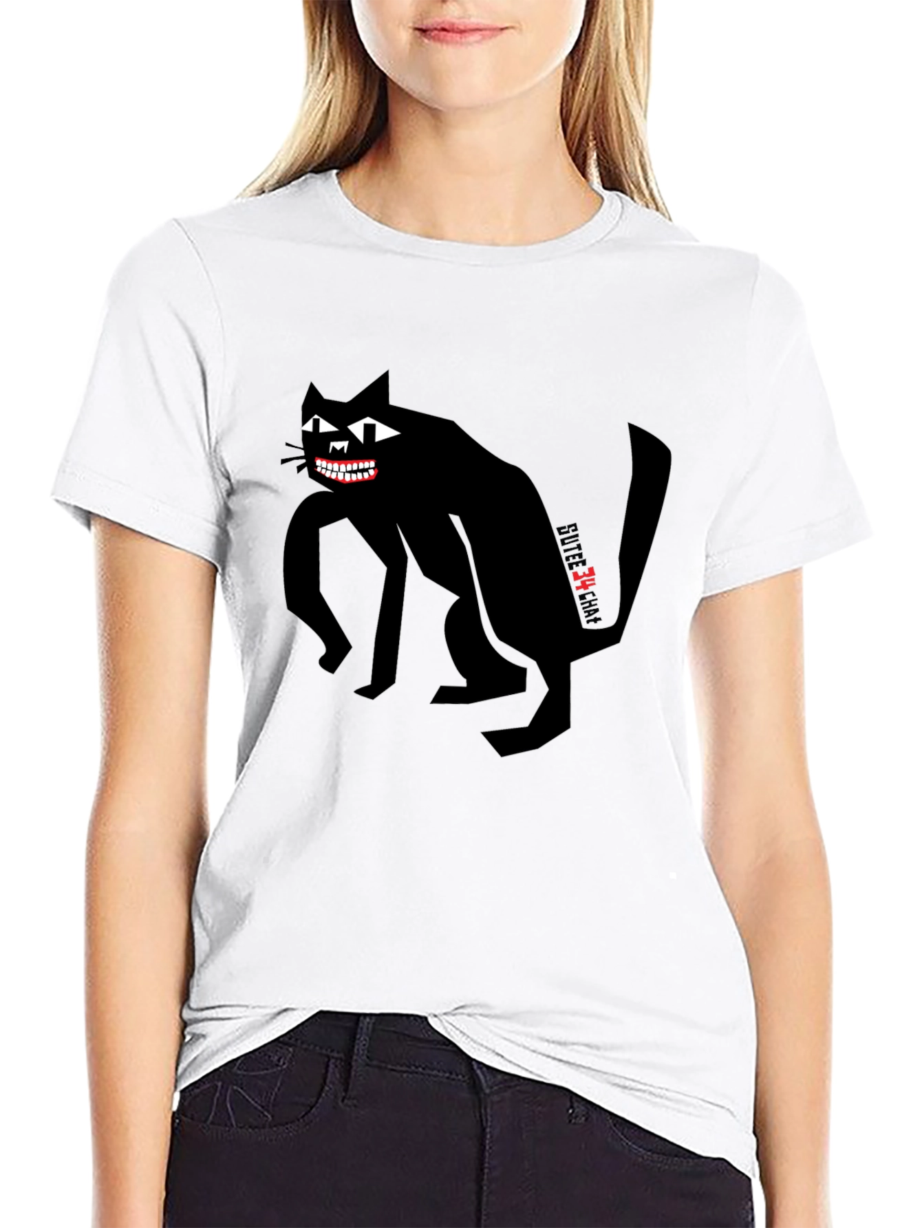 Creepy Cat Graphic Tee - Mens Black T-Shirt