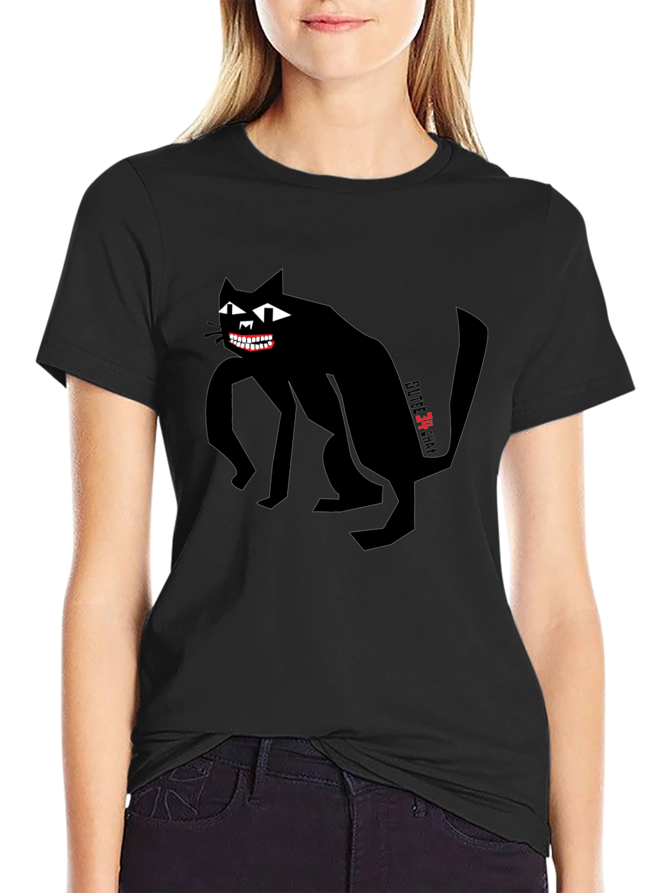 Creepy Cat Graphic Tee - Mens Black T-Shirt