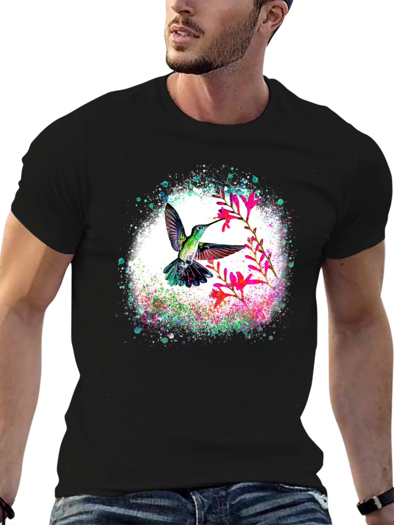 Hummingbird Floral T-Shirt - Nature Lovers Tee