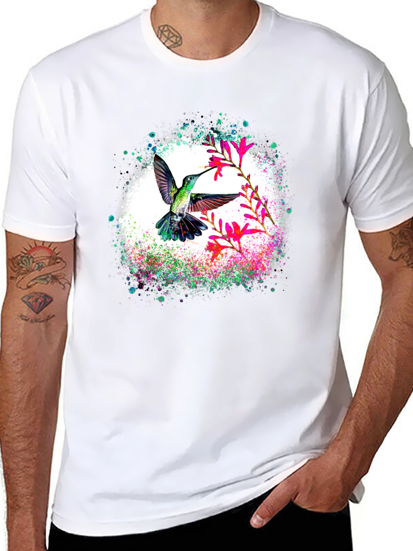 Hummingbird Floral T-Shirt - Nature Lovers Tee