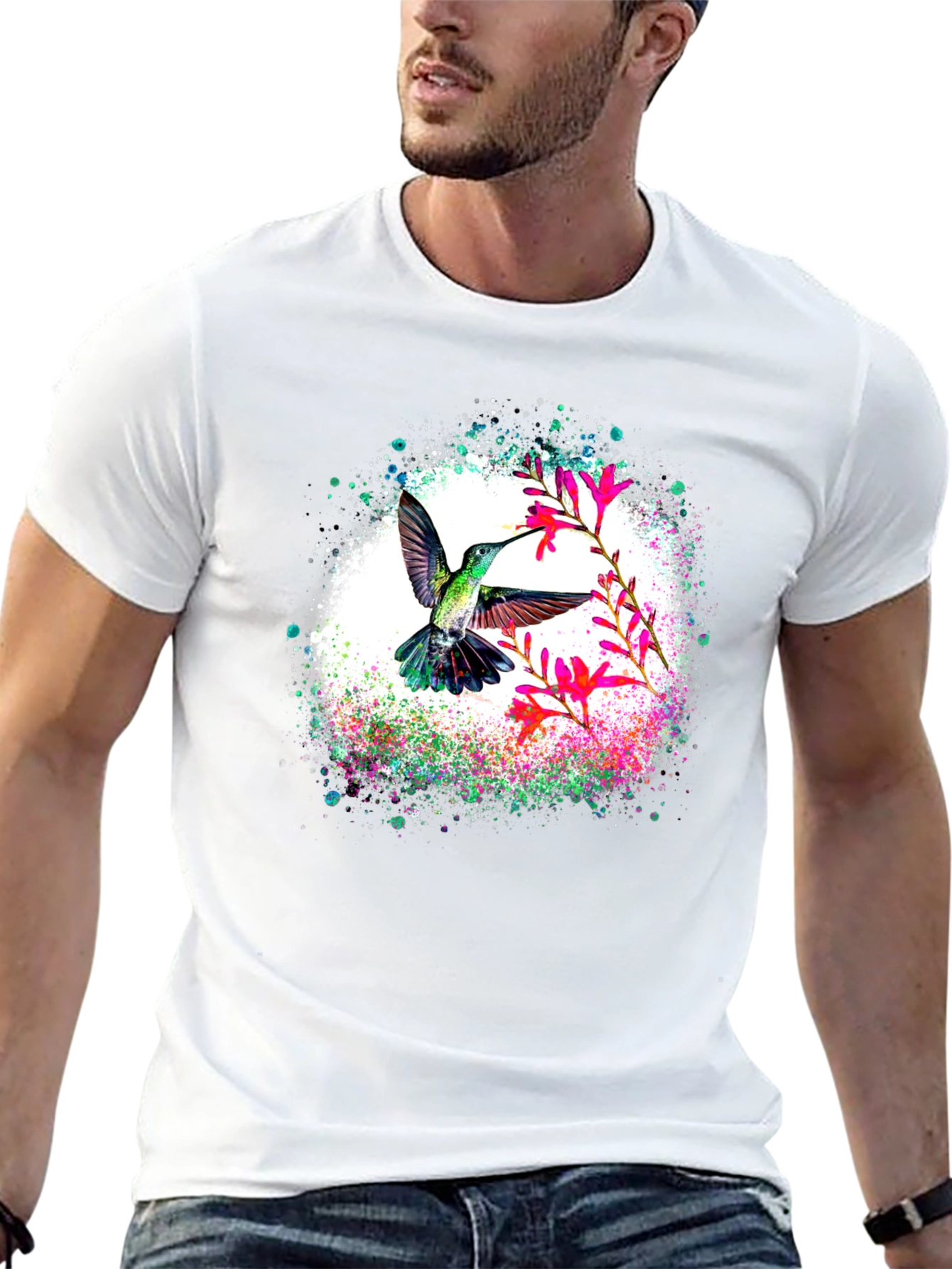 Hummingbird Floral T-Shirt - Nature Lovers Tee