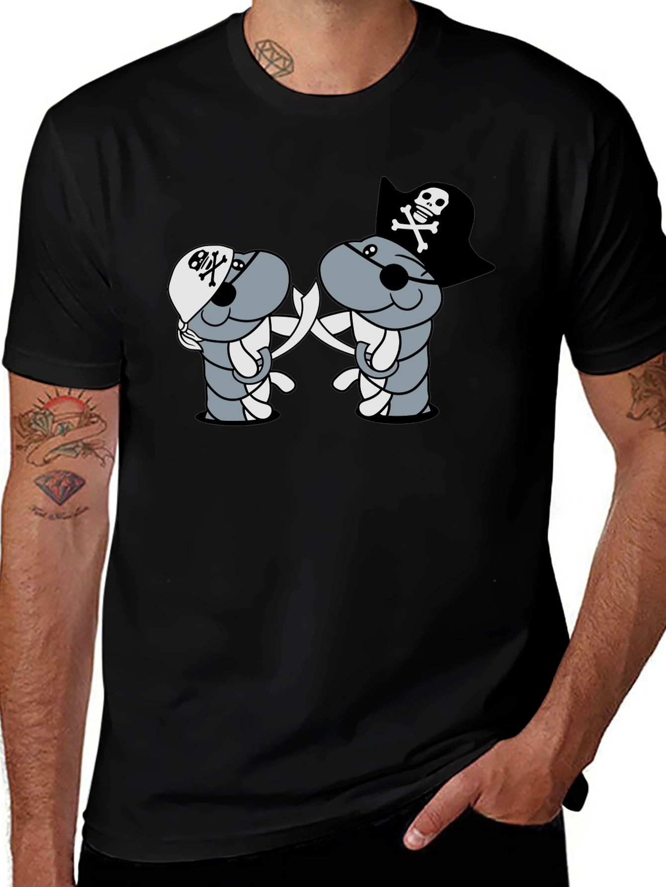 Pirate Cartoon T-Shirt - Black
