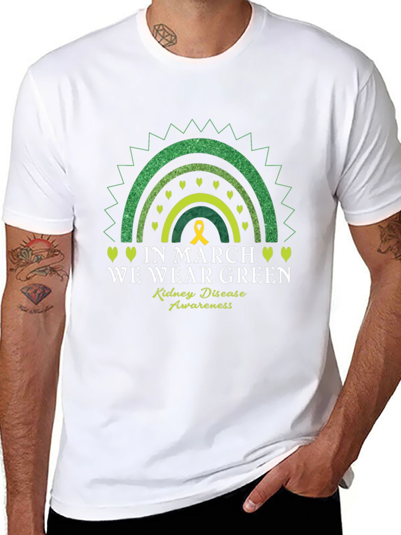 Kidney Disease Awareness Green Rainbow T-Shirt