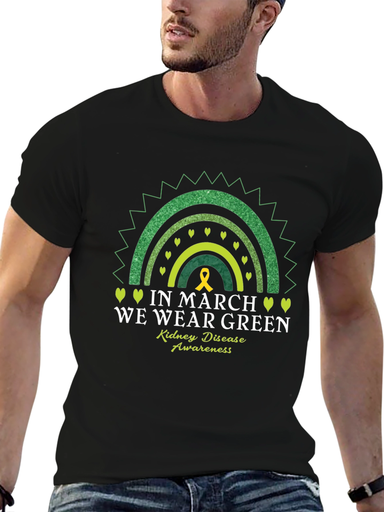 Kidney Disease Awareness Green Rainbow T-Shirt