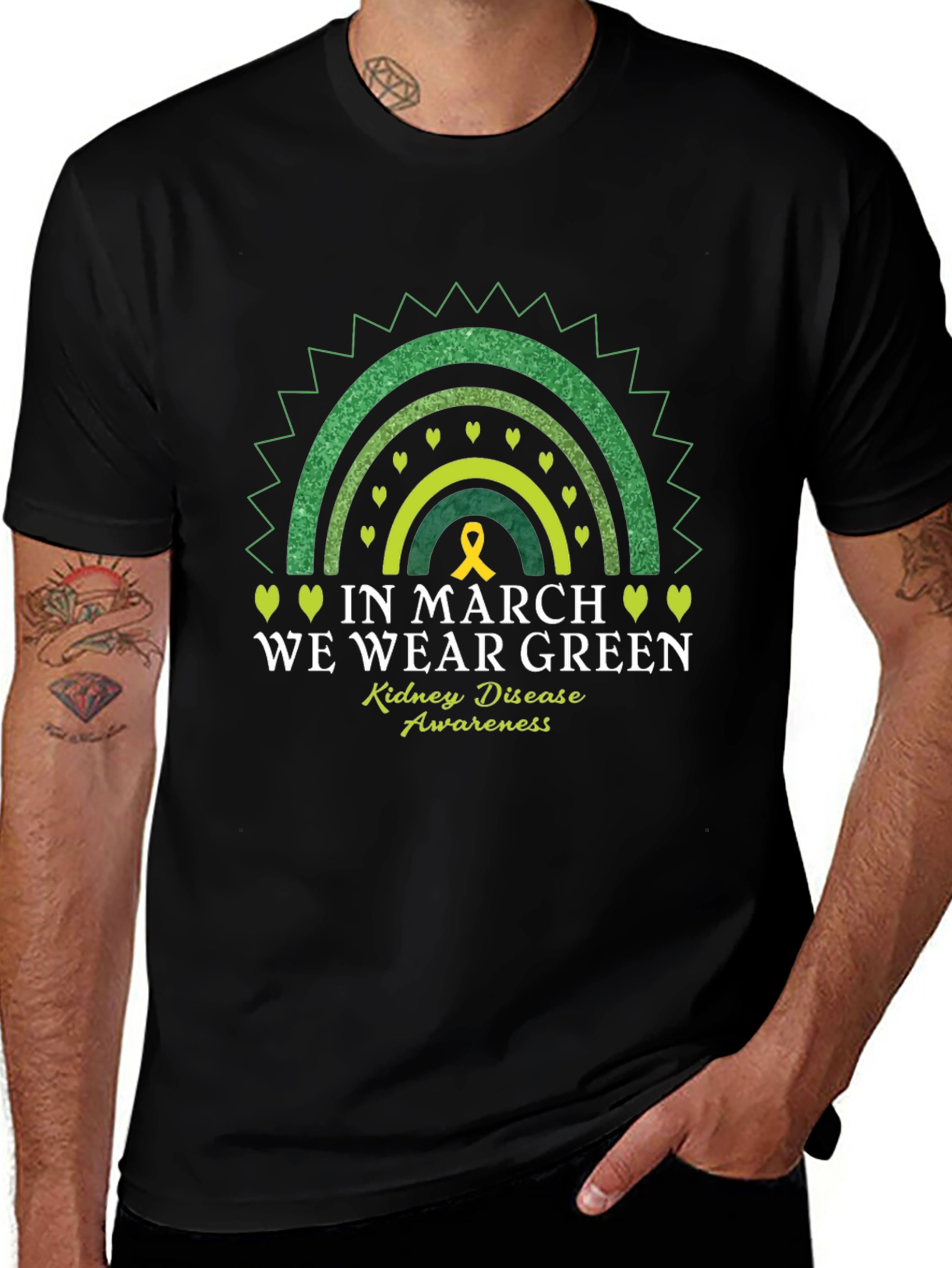 Kidney Disease Awareness Green Rainbow T-Shirt