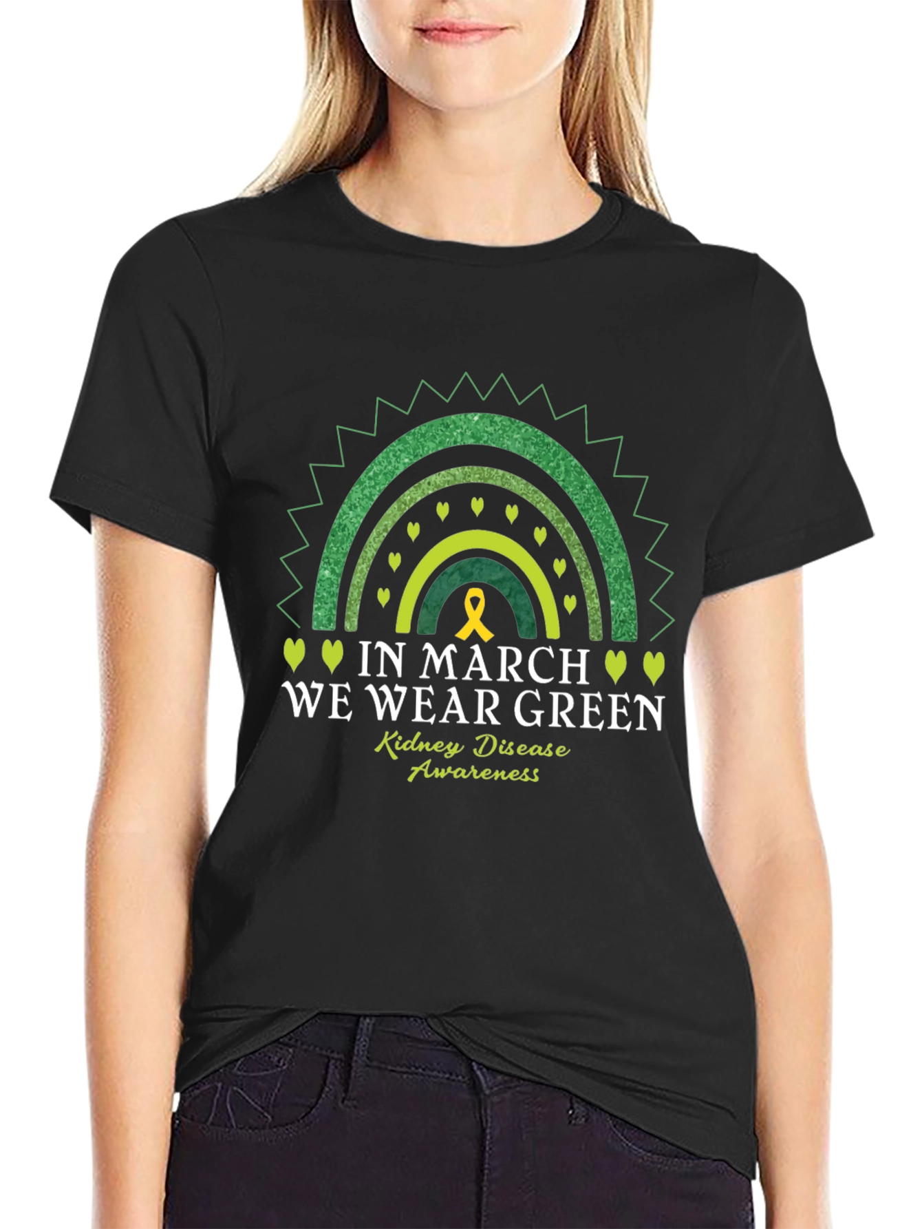 Kidney Disease Awareness Green Rainbow T-Shirt
