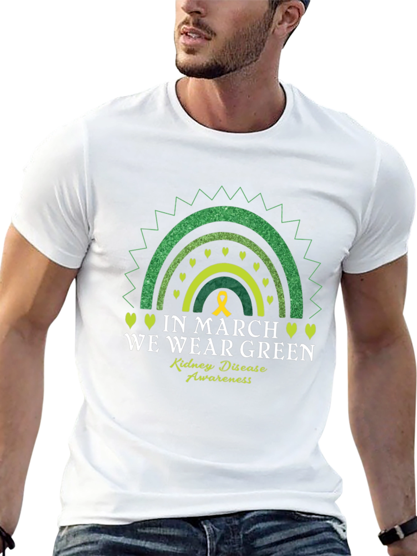 Kidney Disease Awareness Green Rainbow T-Shirt