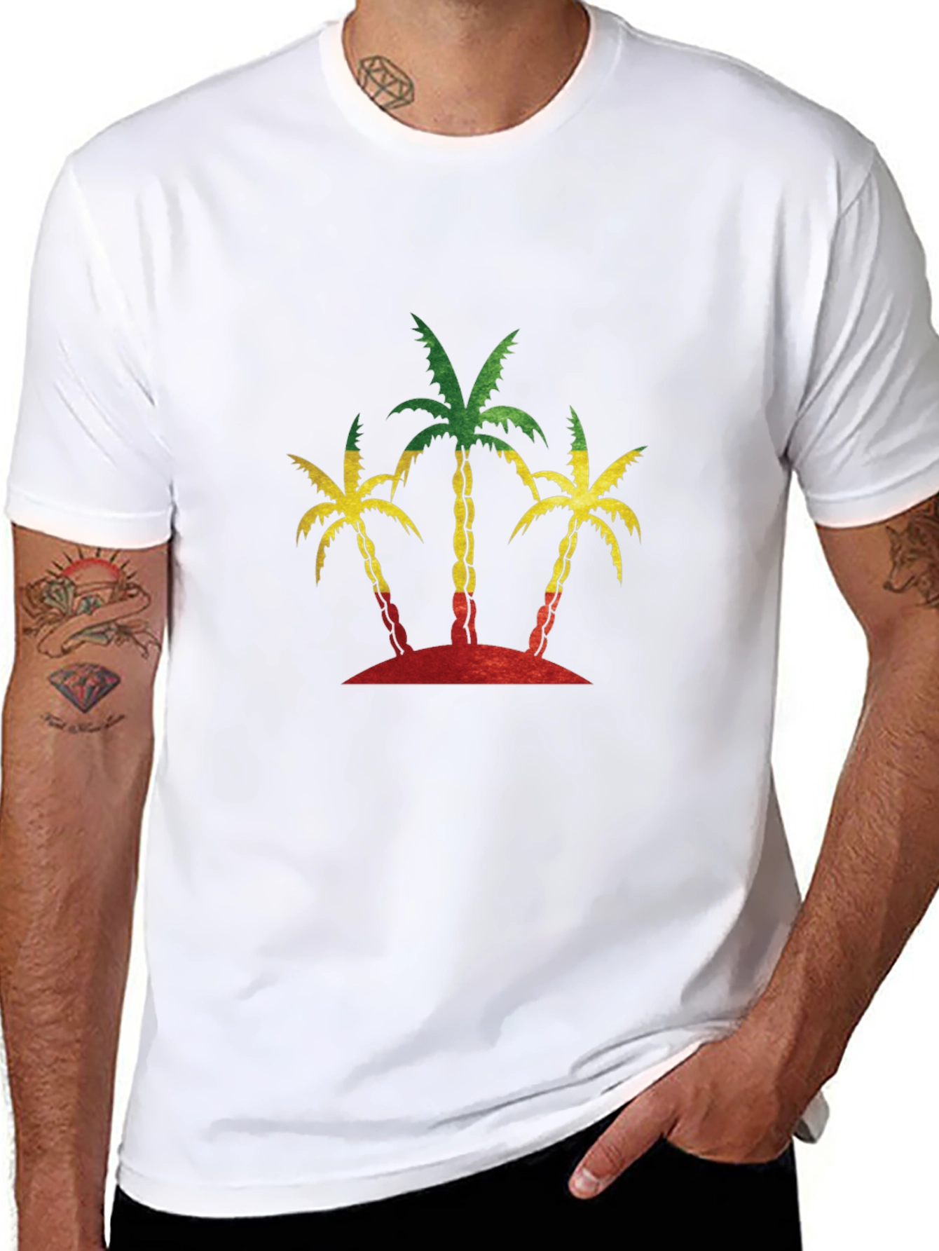 Rasta Palm Tree Graphic Black T-Shirt