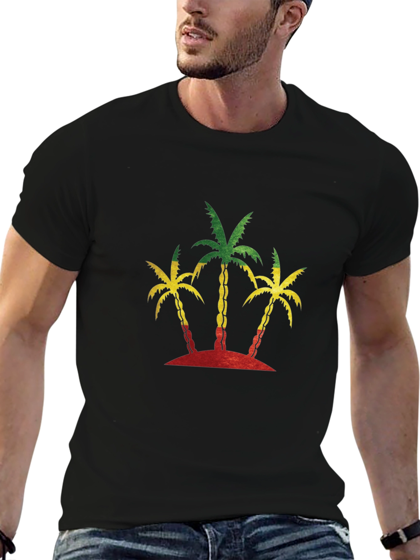 Rasta Palm Tree Graphic Black T-Shirt