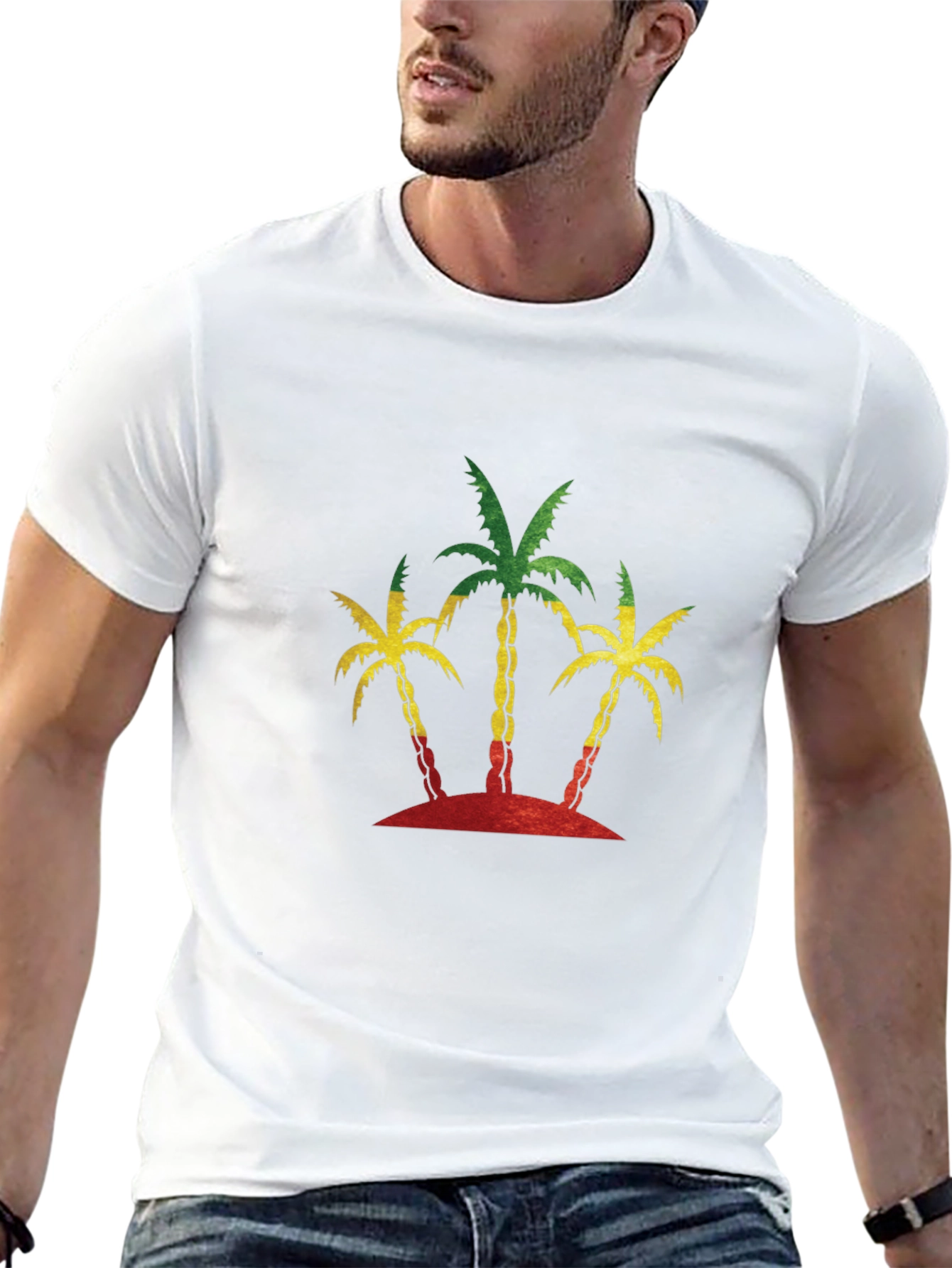 Rasta Palm Tree Graphic Black T-Shirt