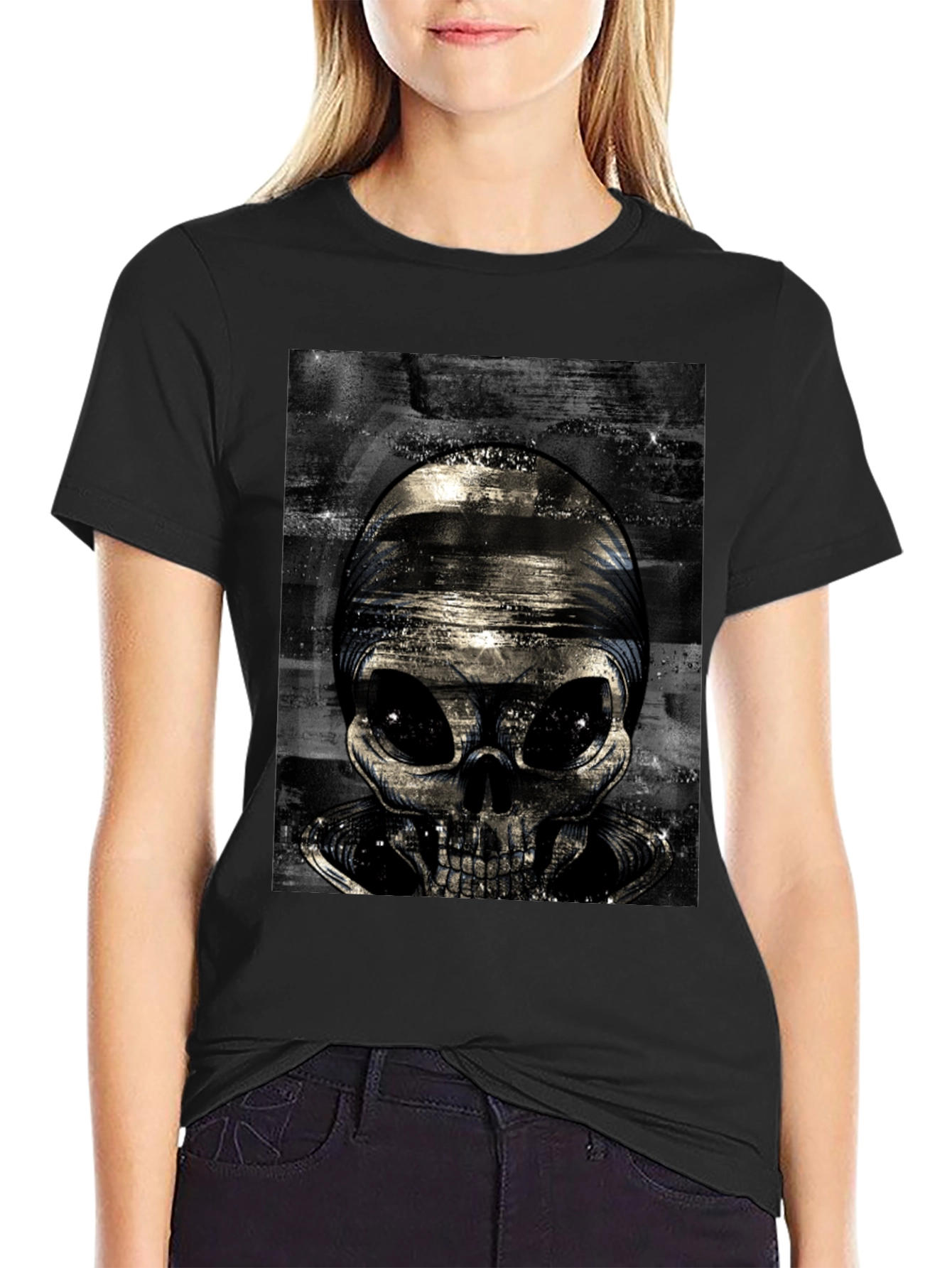 Alien Skull Graphic T-Shirt - Black