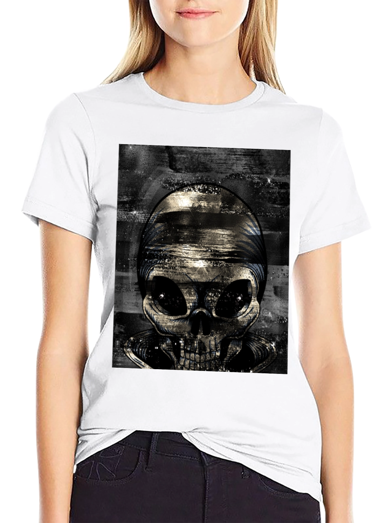 Alien Skull Graphic T-Shirt - Black
