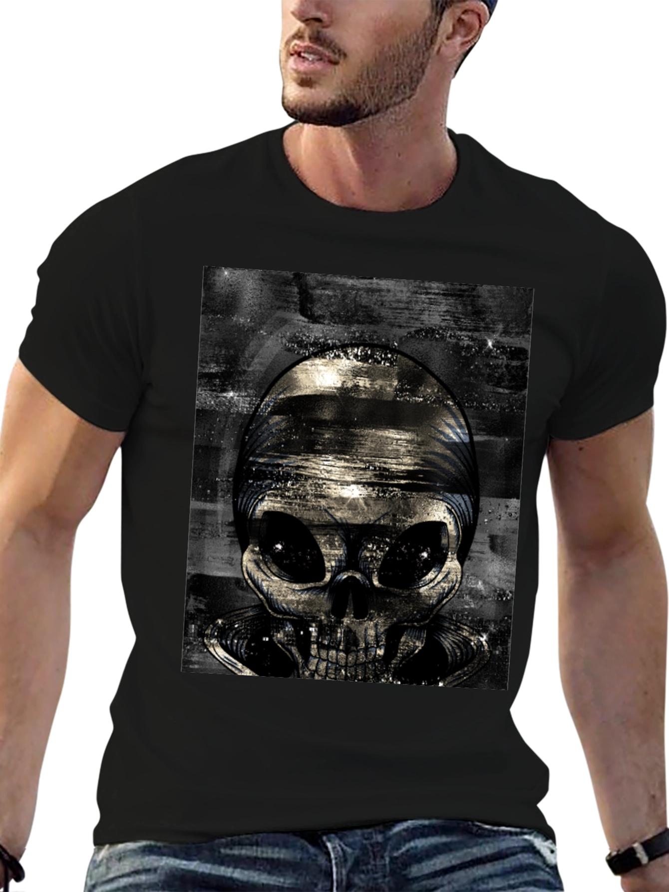 Alien Skull Graphic T-Shirt - Black