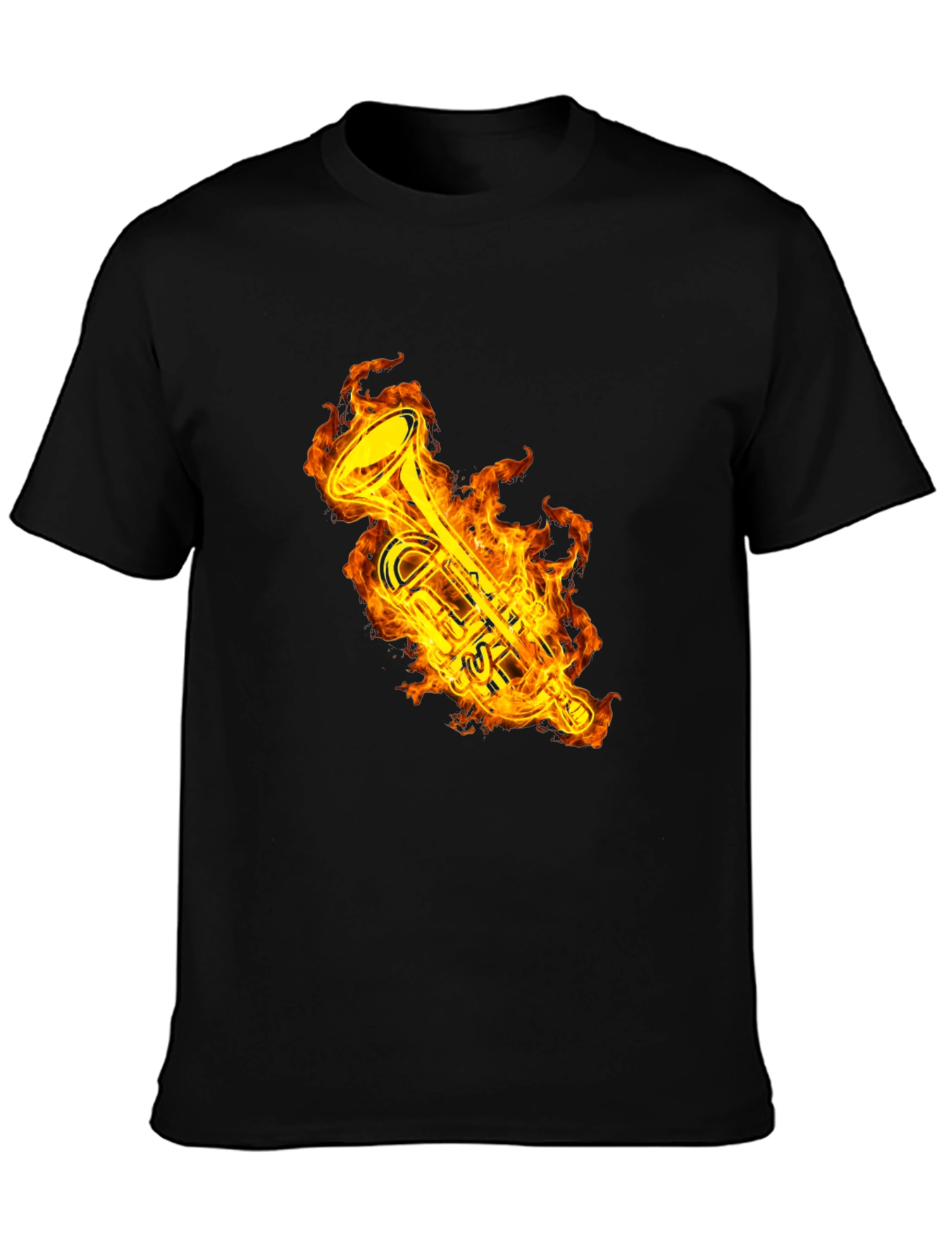 Fiery Trumpet Graphic T-Shirt - Black Cotton Tee