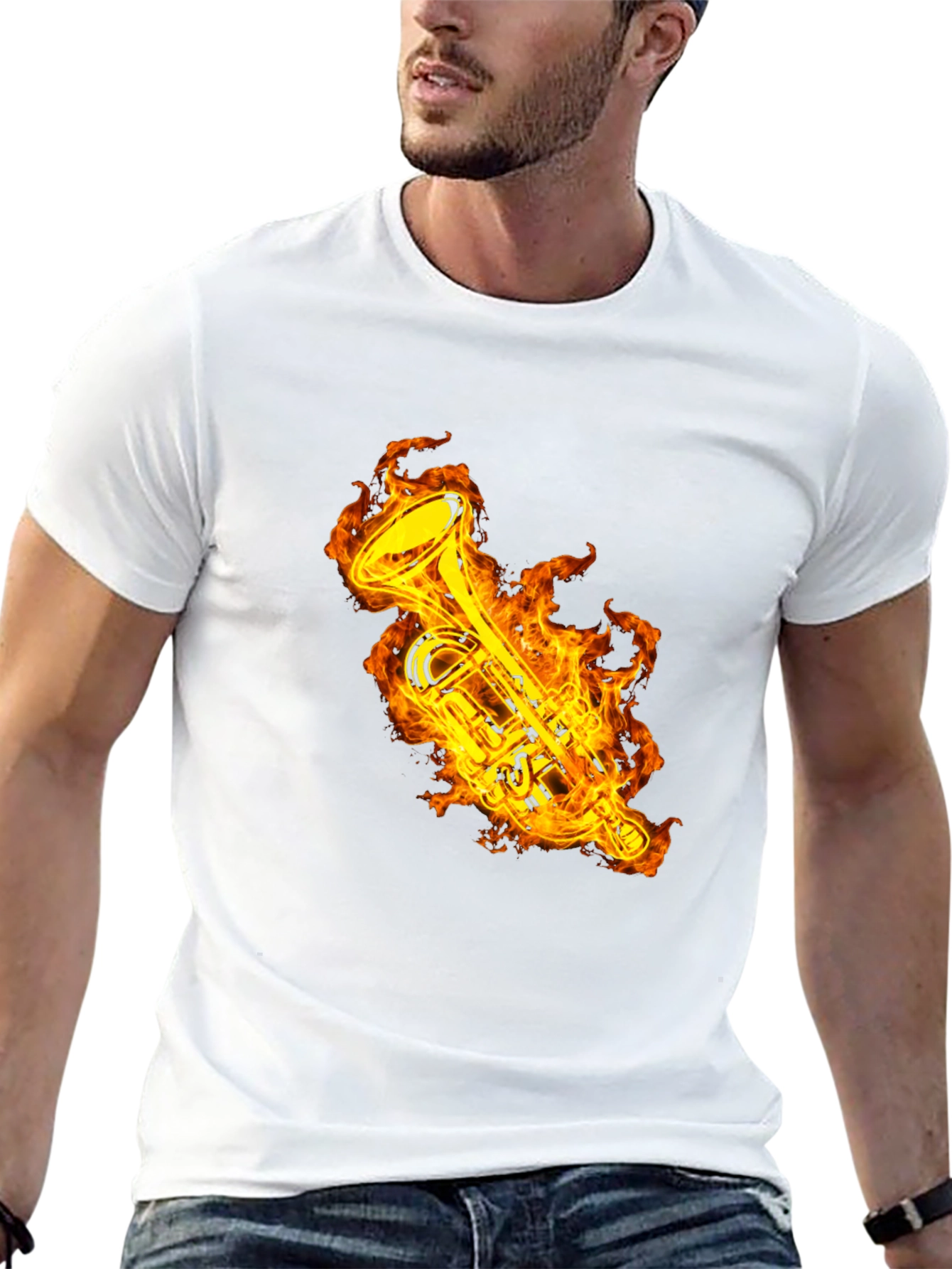 Fiery Trumpet Graphic T-Shirt - Black Cotton Tee