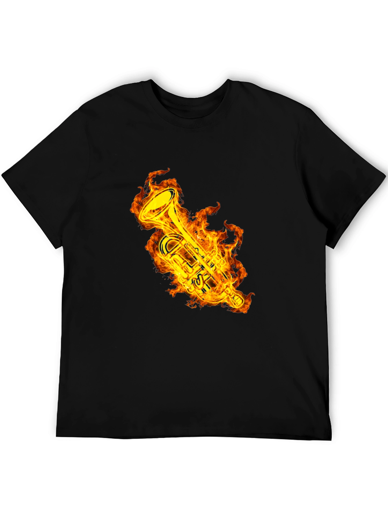 Fiery Trumpet Graphic T-Shirt - Black Cotton Tee