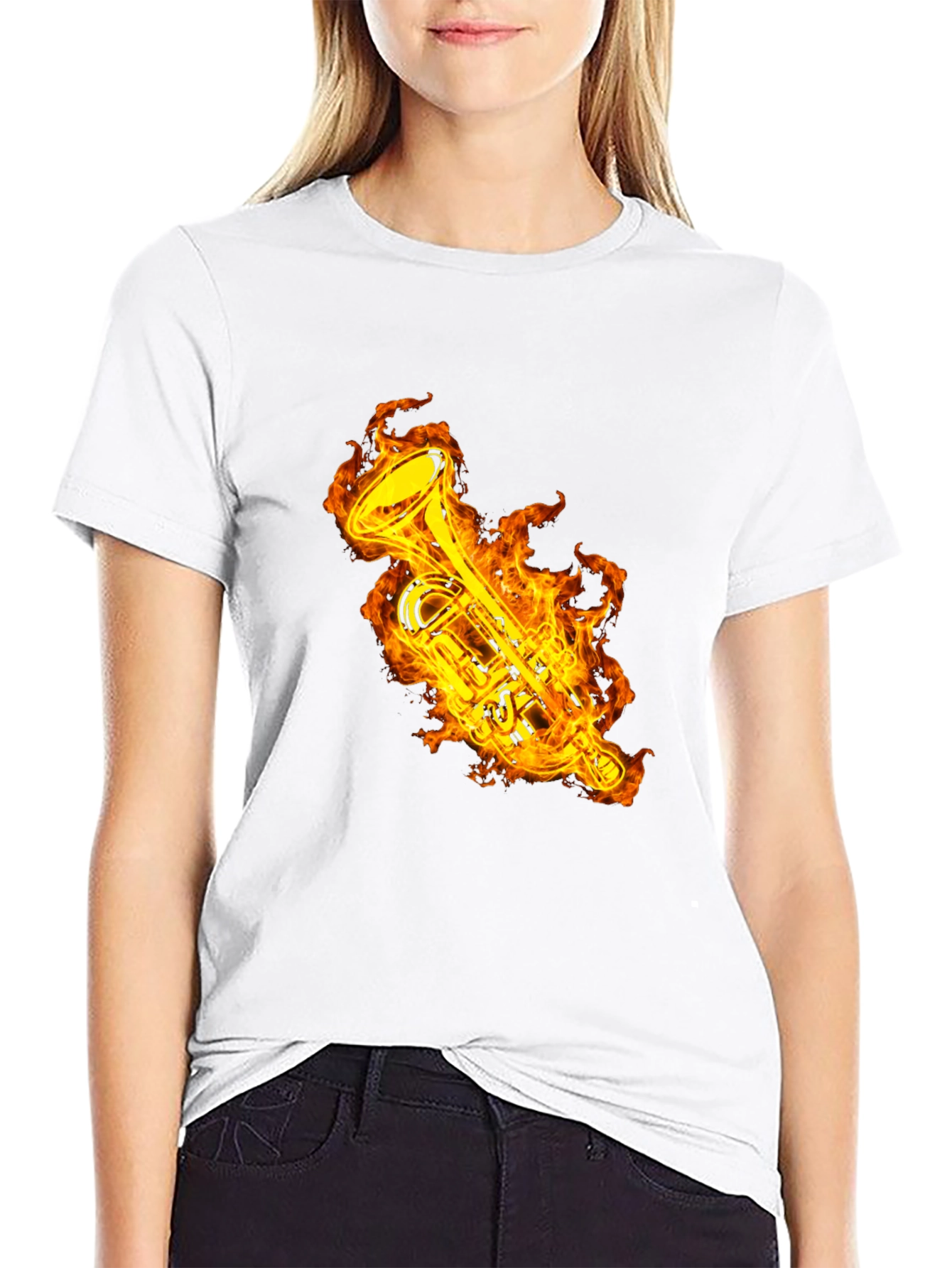 Fiery Trumpet Graphic T-Shirt - Black Cotton Tee
