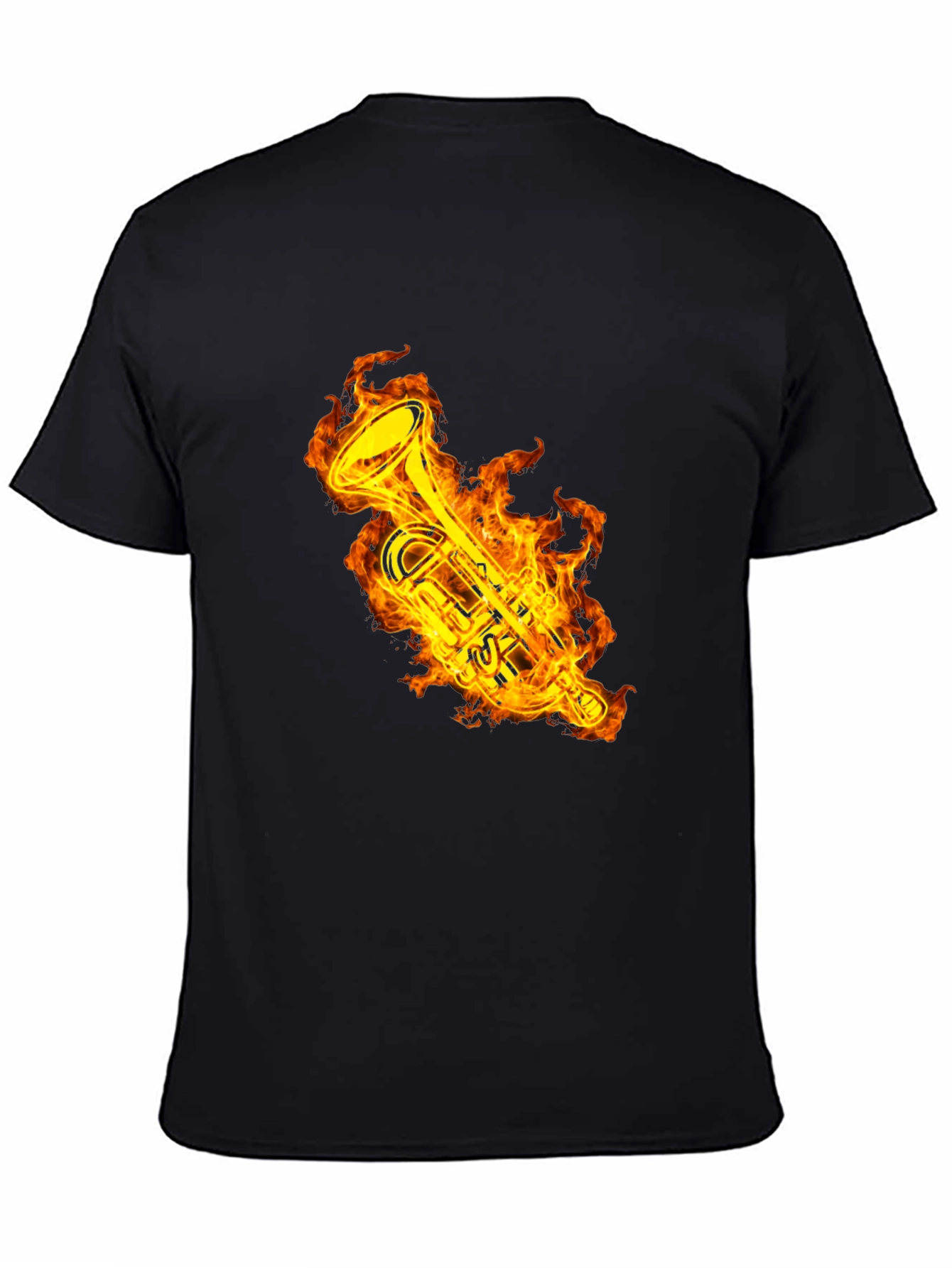 Fiery Trumpet Graphic T-Shirt - Black Cotton Tee