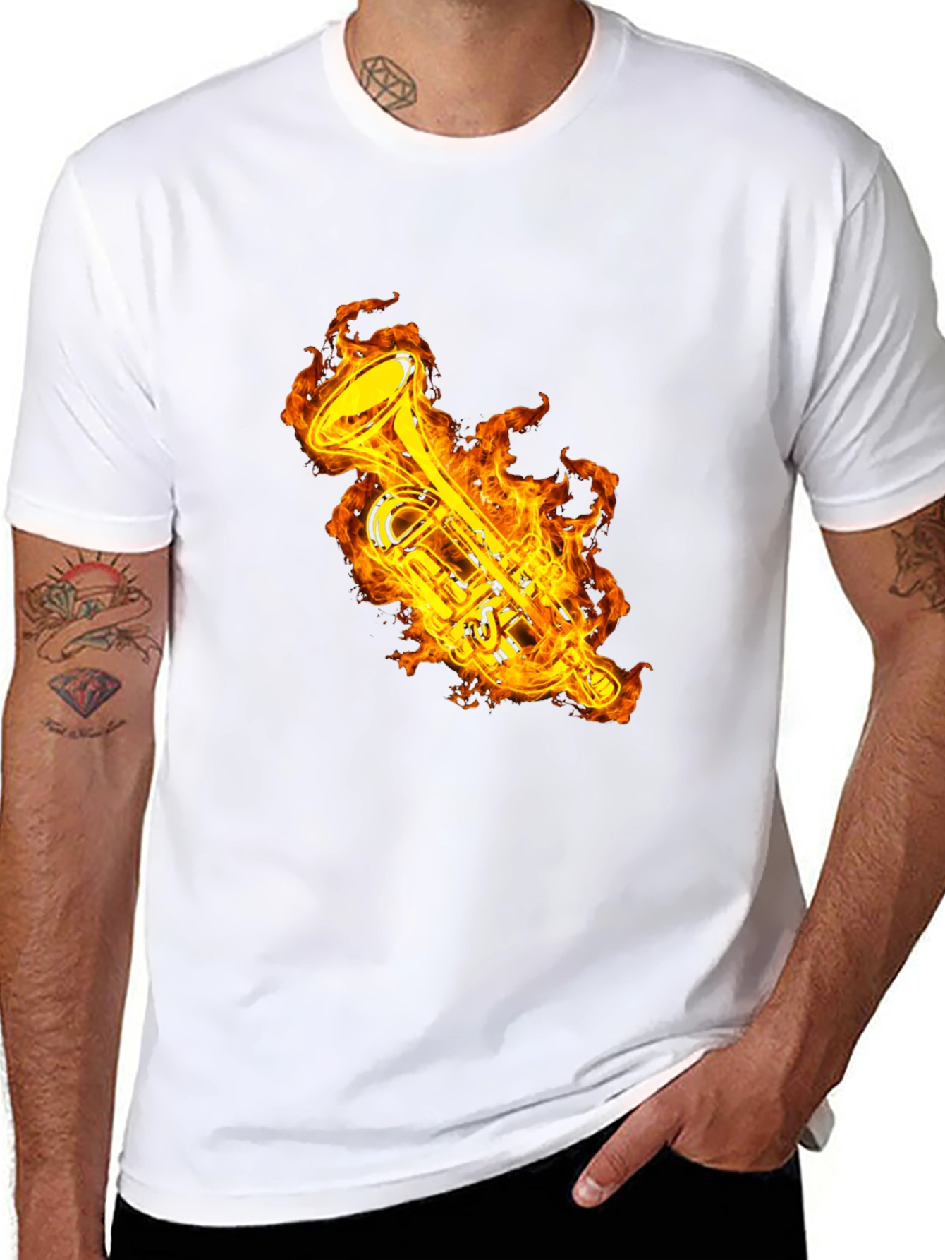 Fiery Trumpet Graphic T-Shirt - Black Cotton Tee