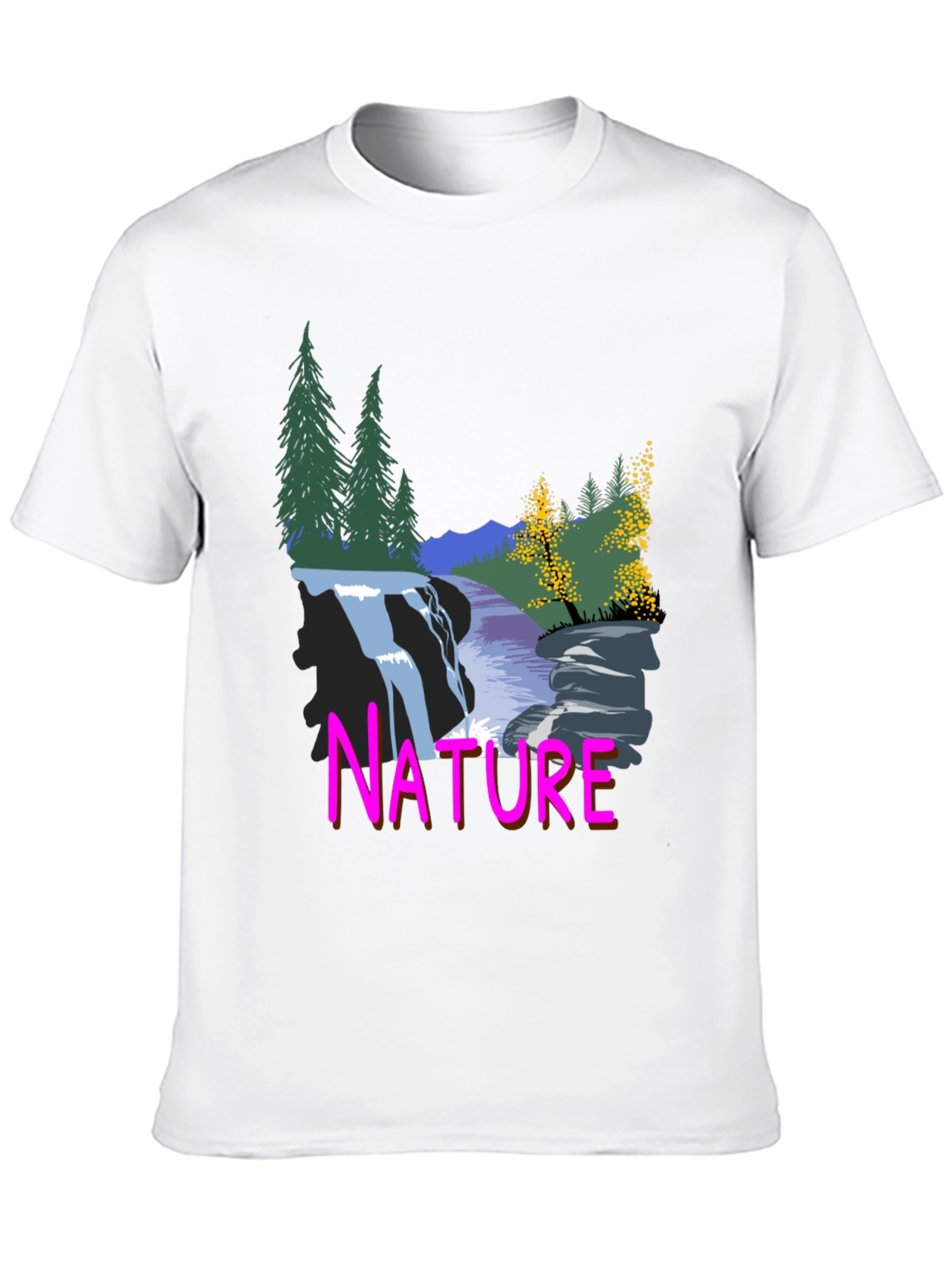 Nature Waterfall Graphic Tee - Black Cotton Blend