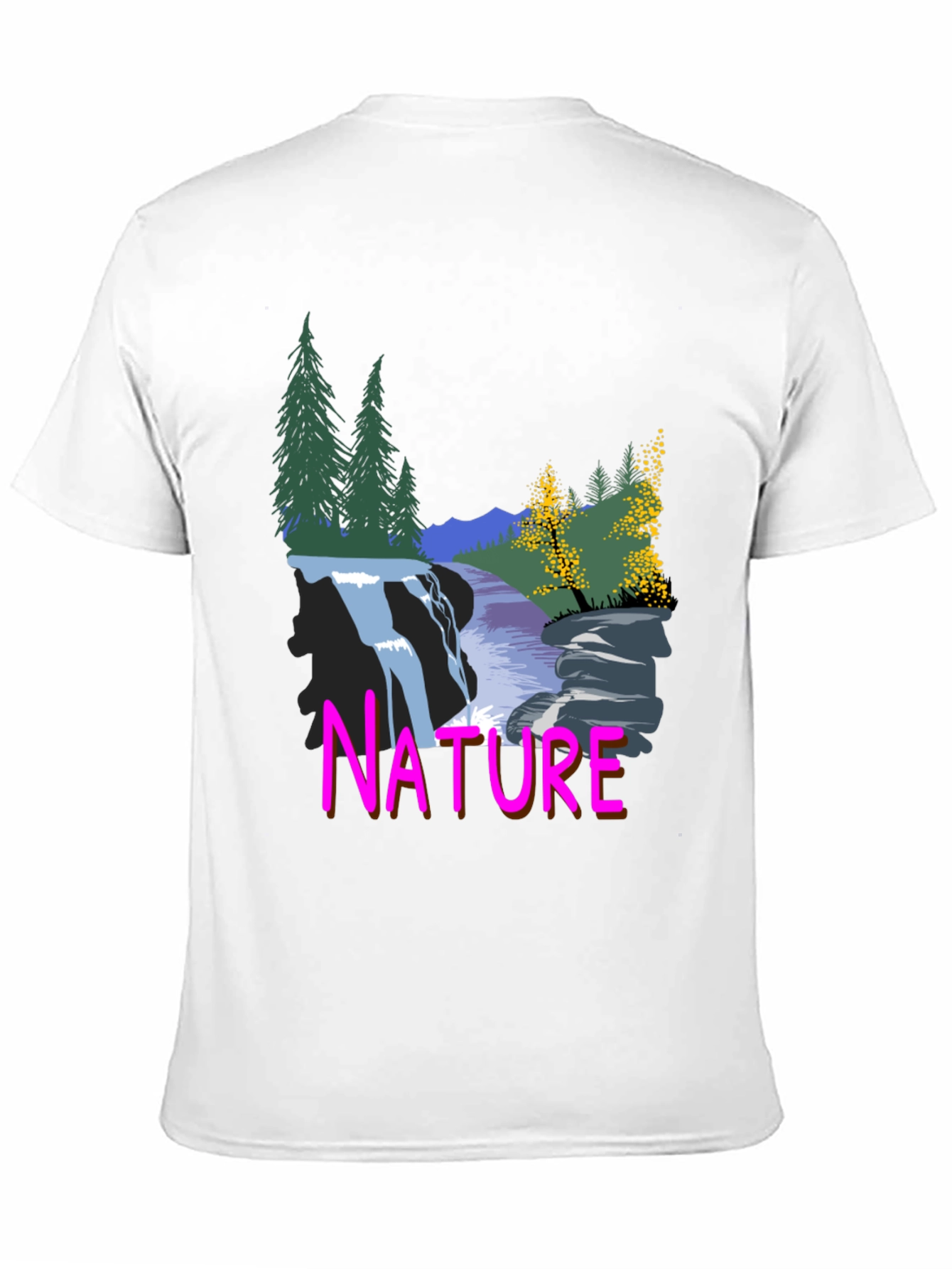 Nature Waterfall Graphic Tee - Black Cotton Blend