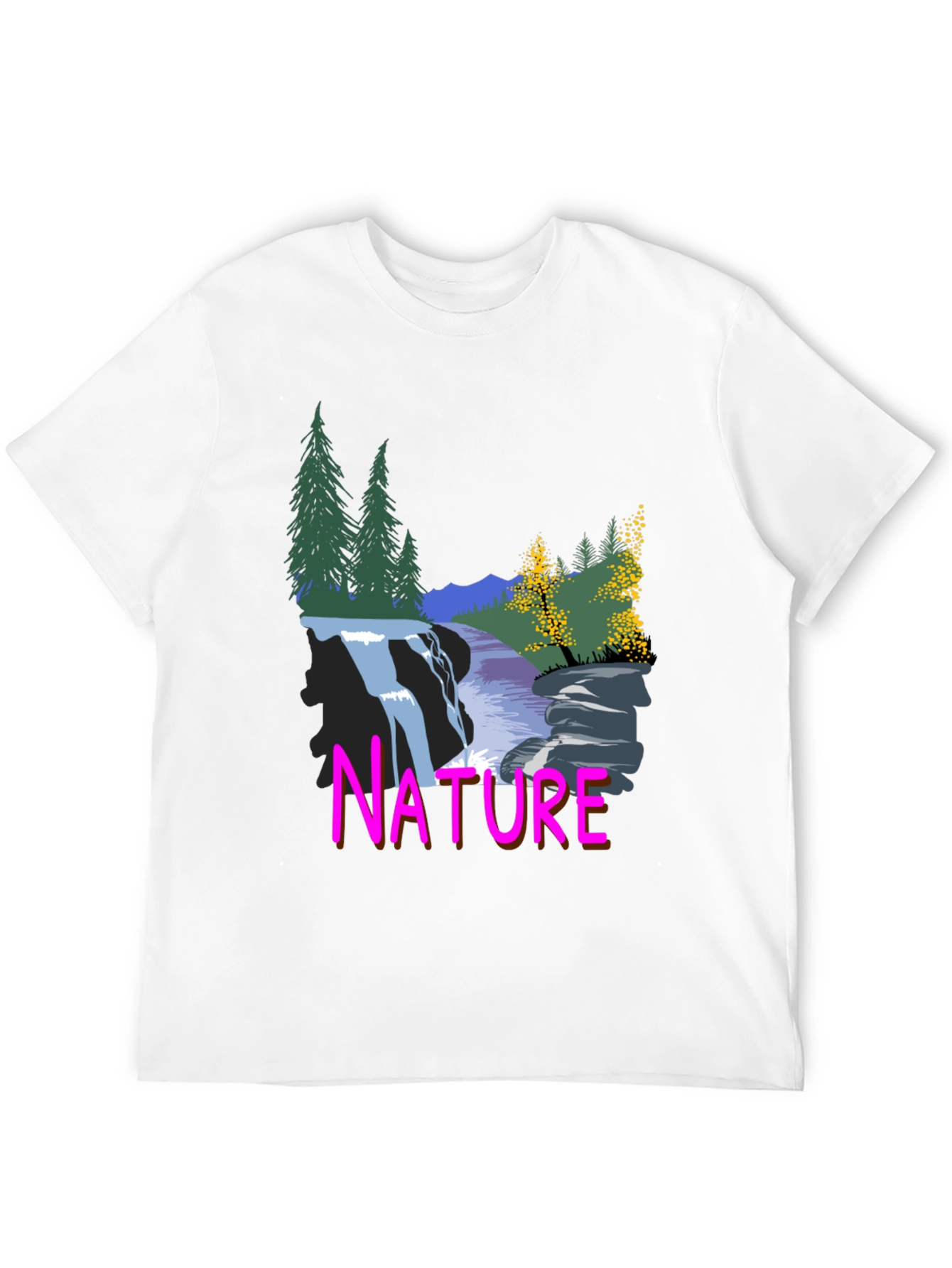 Nature Waterfall Graphic Tee - Black Cotton Blend