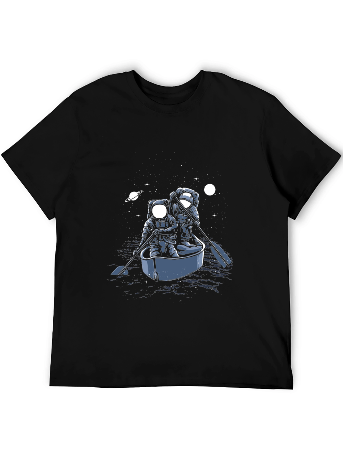 Astronauts in Boat Graphic Tee - Space Adventure Shirt