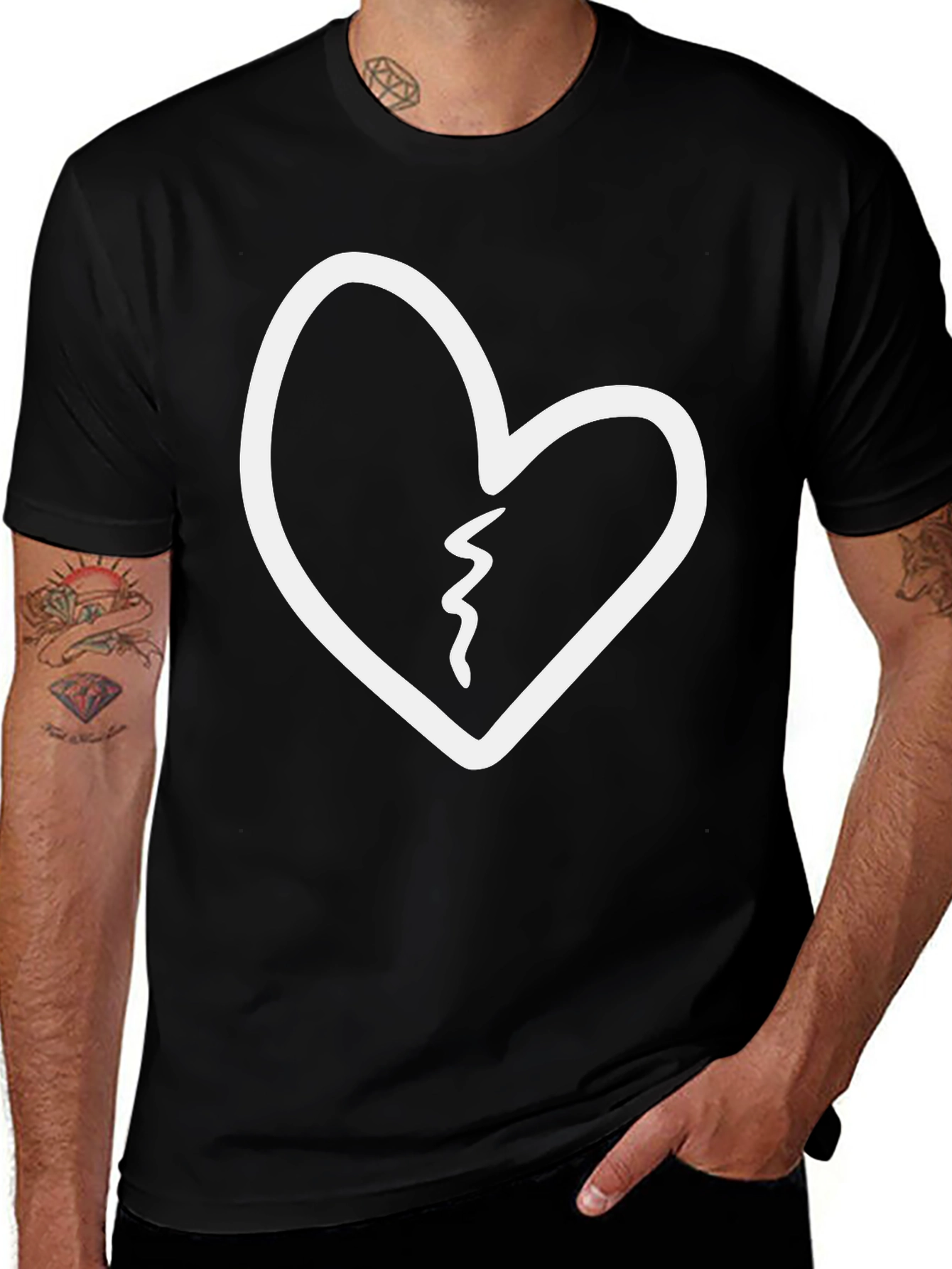 Broken Heart Graphic Tee - Black Cotton T-Shirt