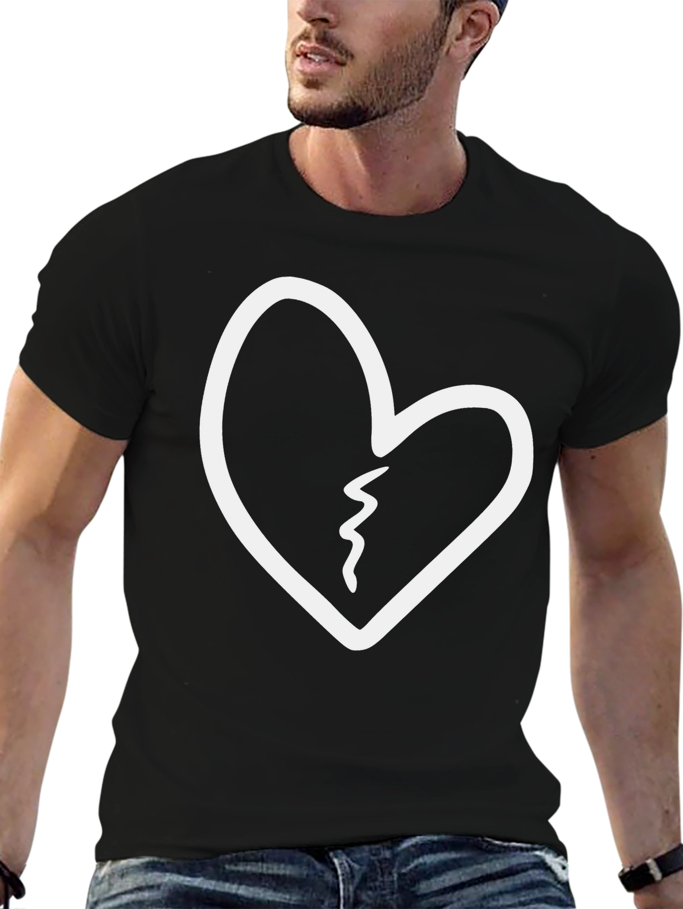 Broken Heart Graphic Tee - Black Cotton T-Shirt