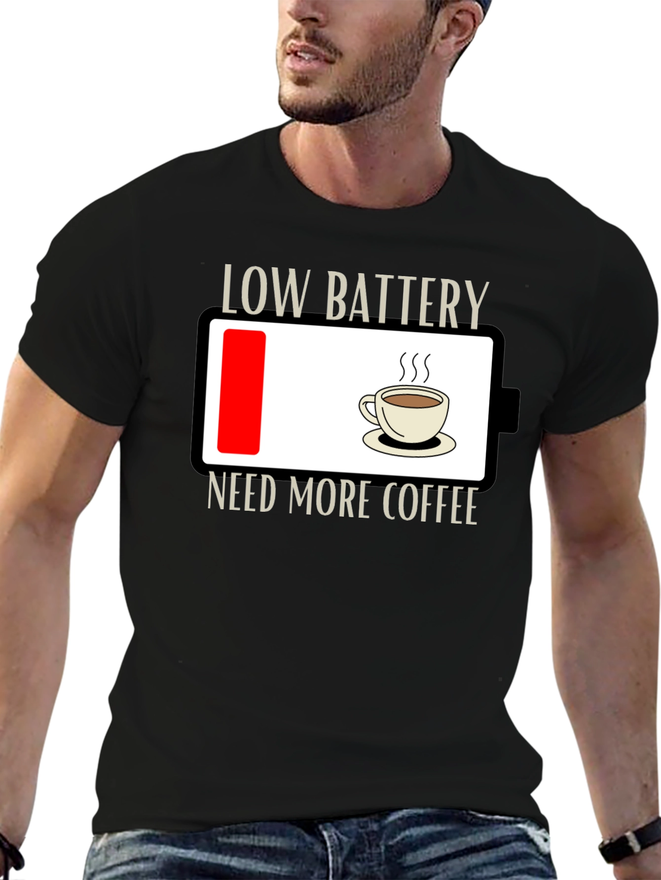 Low Battery Need Coffee T-Shirt - Funny Graphic Tee
