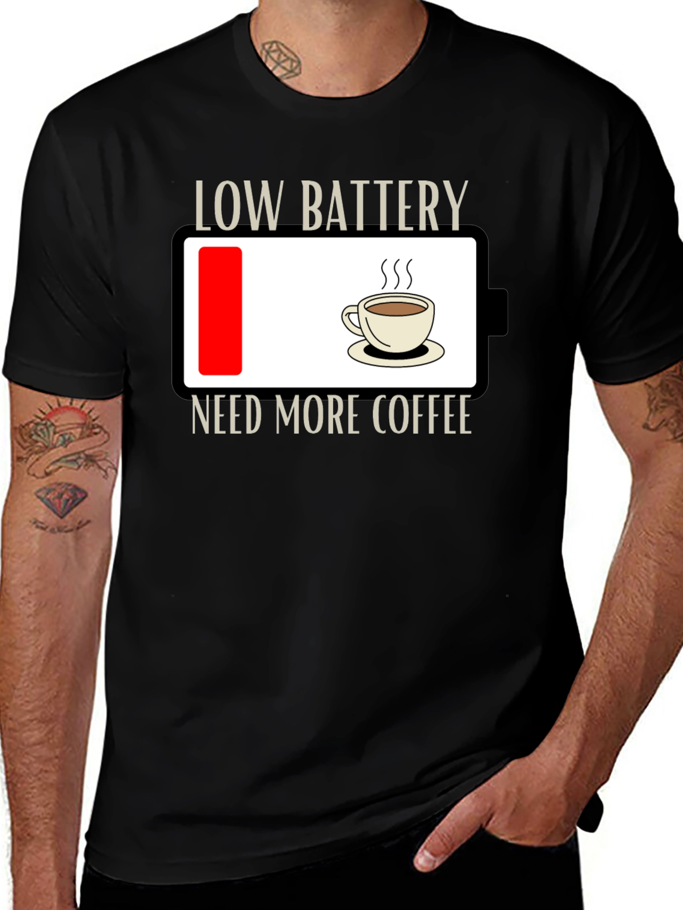 Low Battery Need Coffee T-Shirt - Funny Graphic Tee