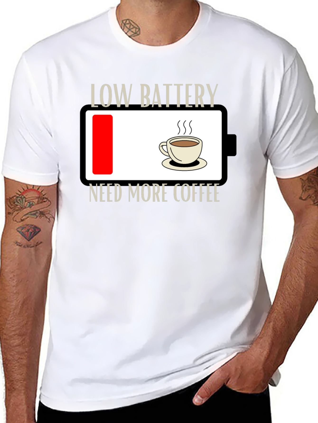 Low Battery Need Coffee T-Shirt - Funny Graphic Tee