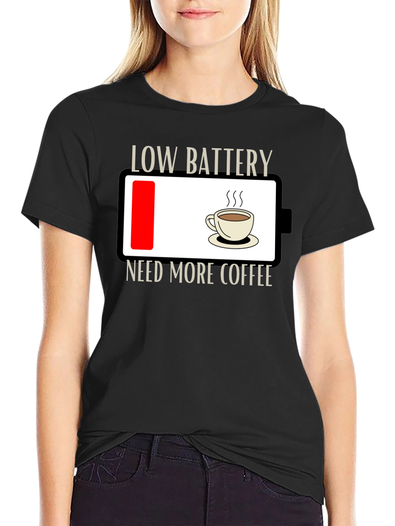 Low Battery Need Coffee T-Shirt - Funny Graphic Tee