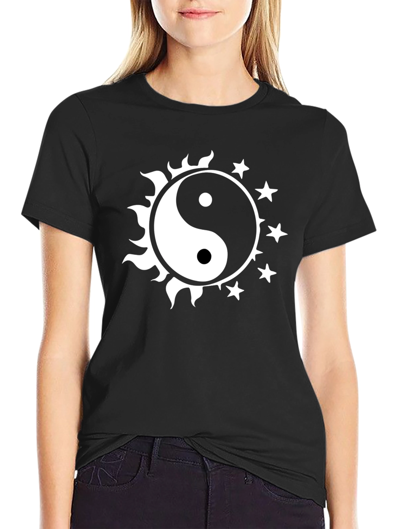 Yin Yang Sun & Stars Graphic Tee - Black