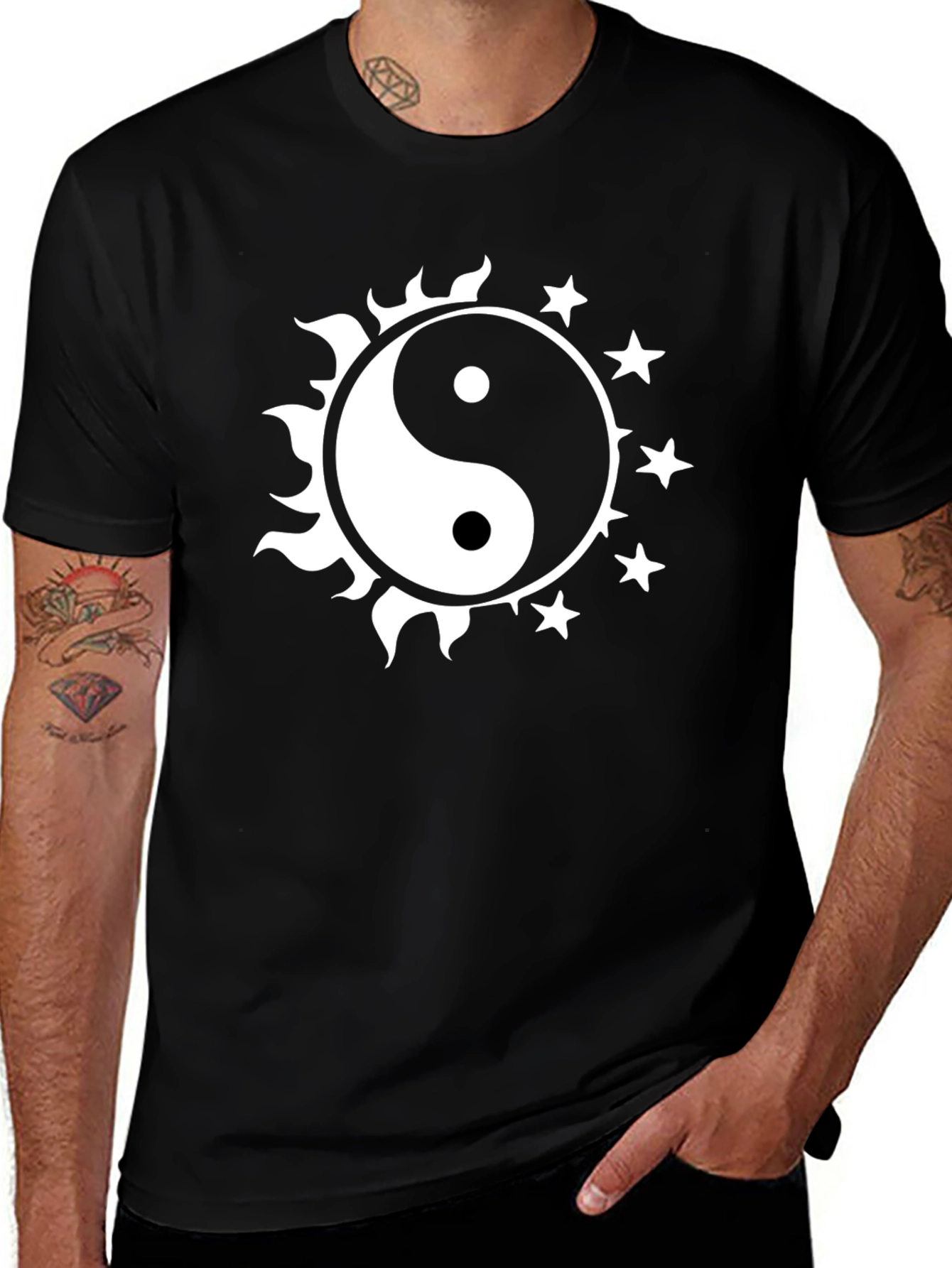 Yin Yang Sun & Stars Graphic Tee - Black