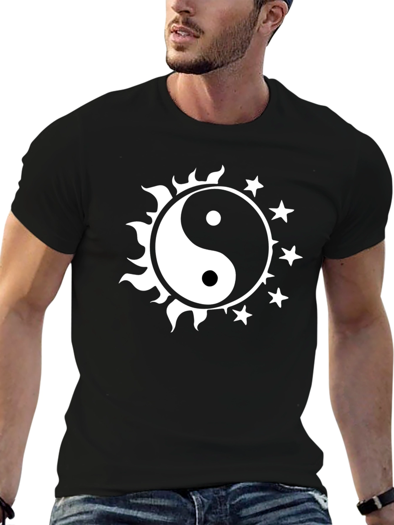 Yin Yang Sun & Stars Graphic Tee - Black