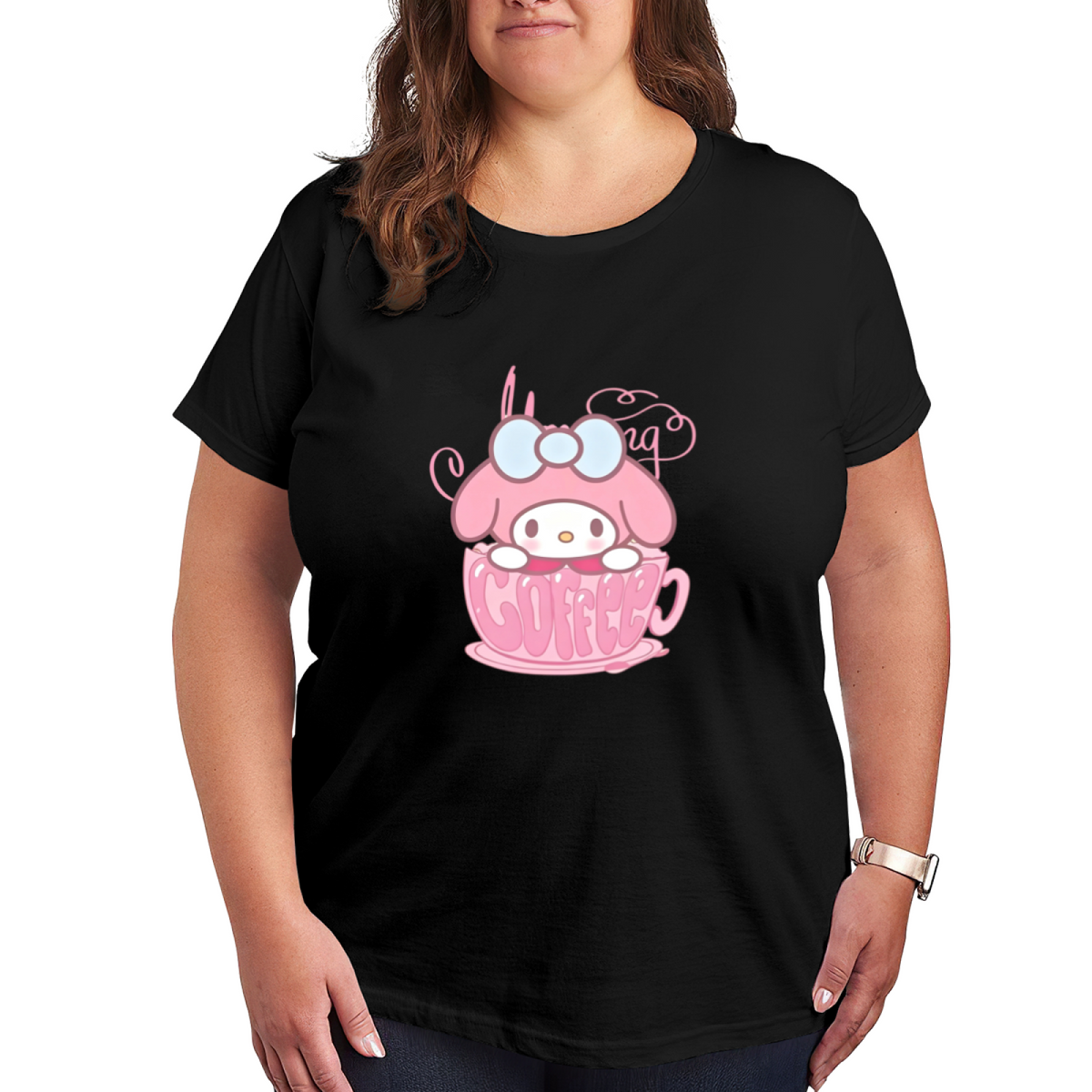 Sweet My Melody Coffee Cup Print Plus?Size Ladies T?Shirt