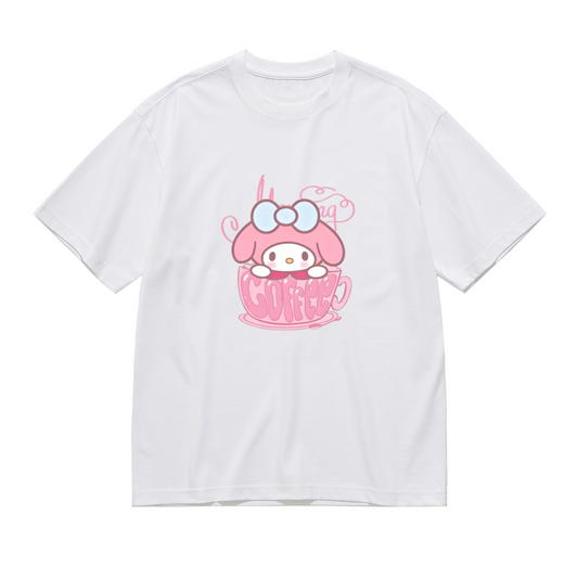 Sweet My Melody Coffee Cup Print Plus?Size Ladies T?Shirt