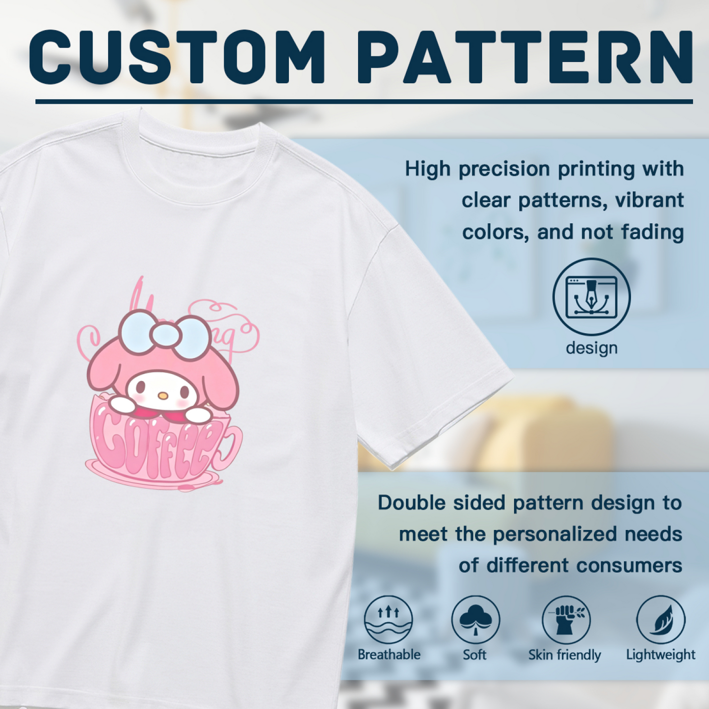 Sweet My Melody Coffee Cup Print Plus?Size Ladies T?Shirt