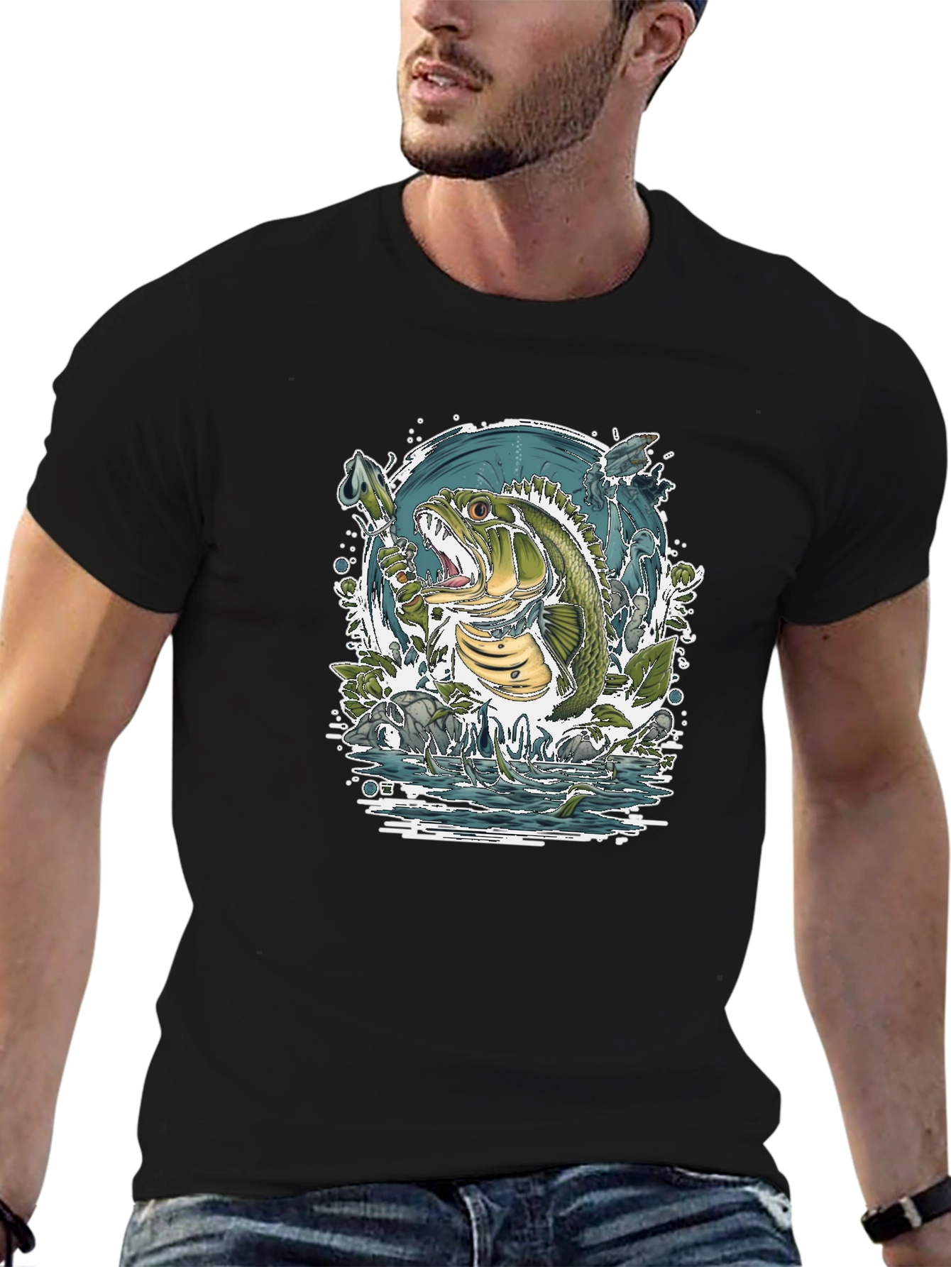 Bass Fishing T-Shirt - Graphic Print