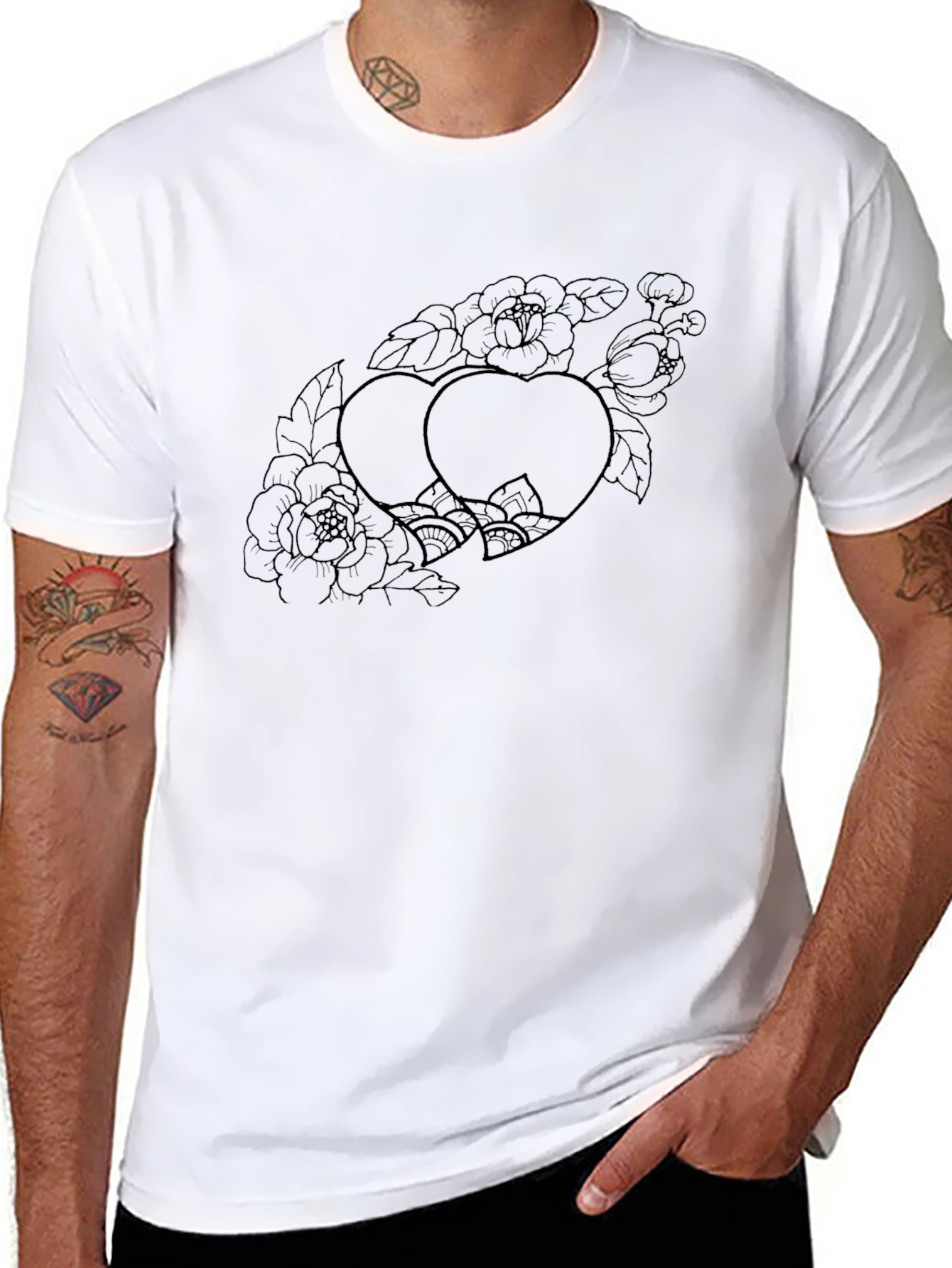 Black Heart Floral Print T-Shirt