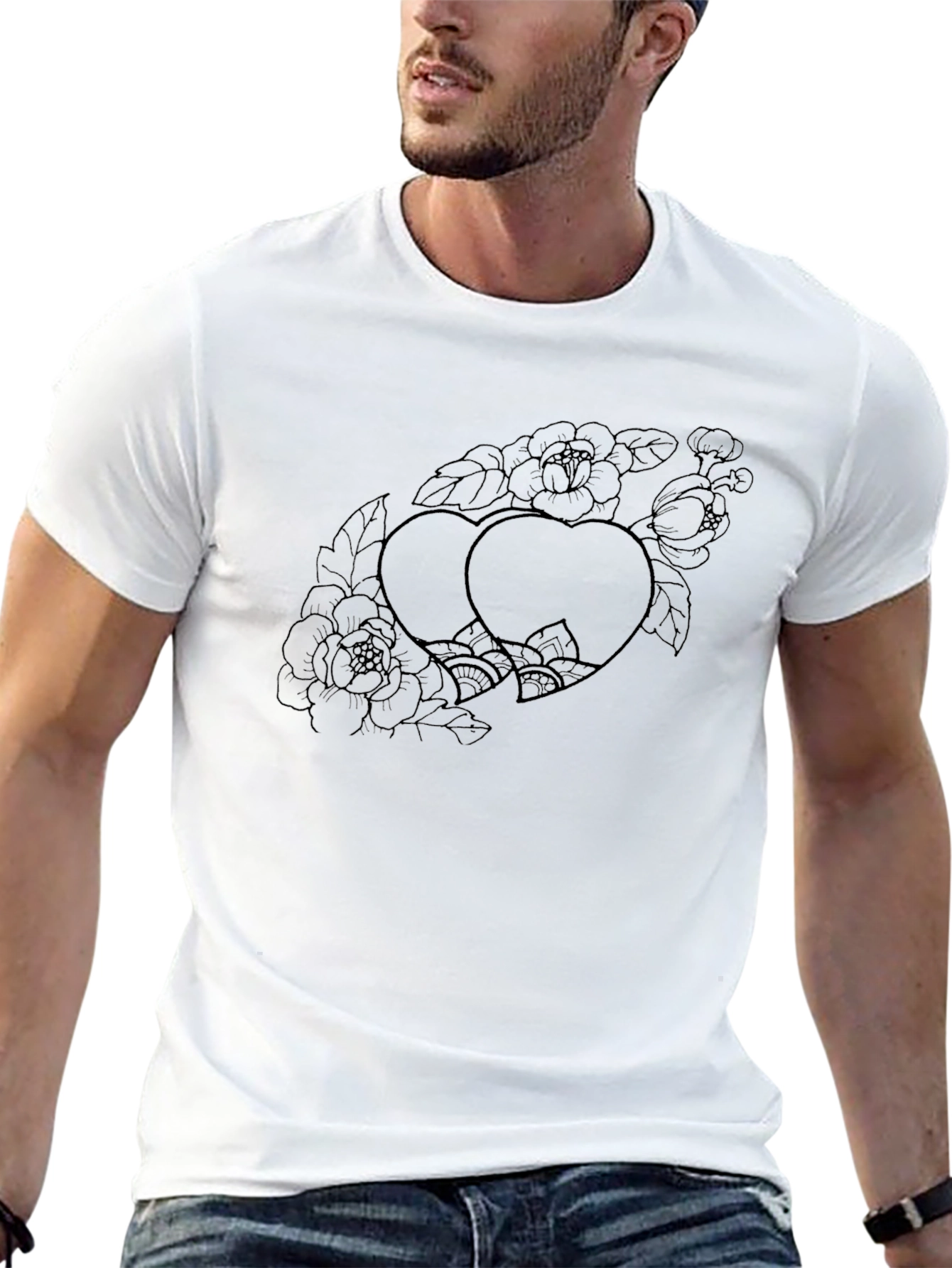 Black Heart Floral Print T-Shirt