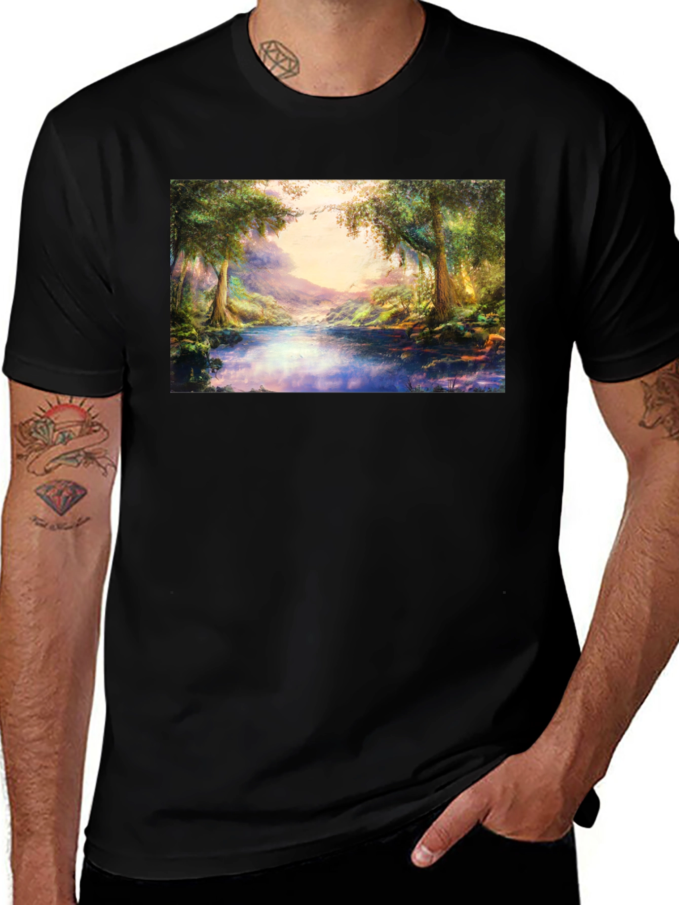 Nature Scenery Graphic Print Black T-Shirt