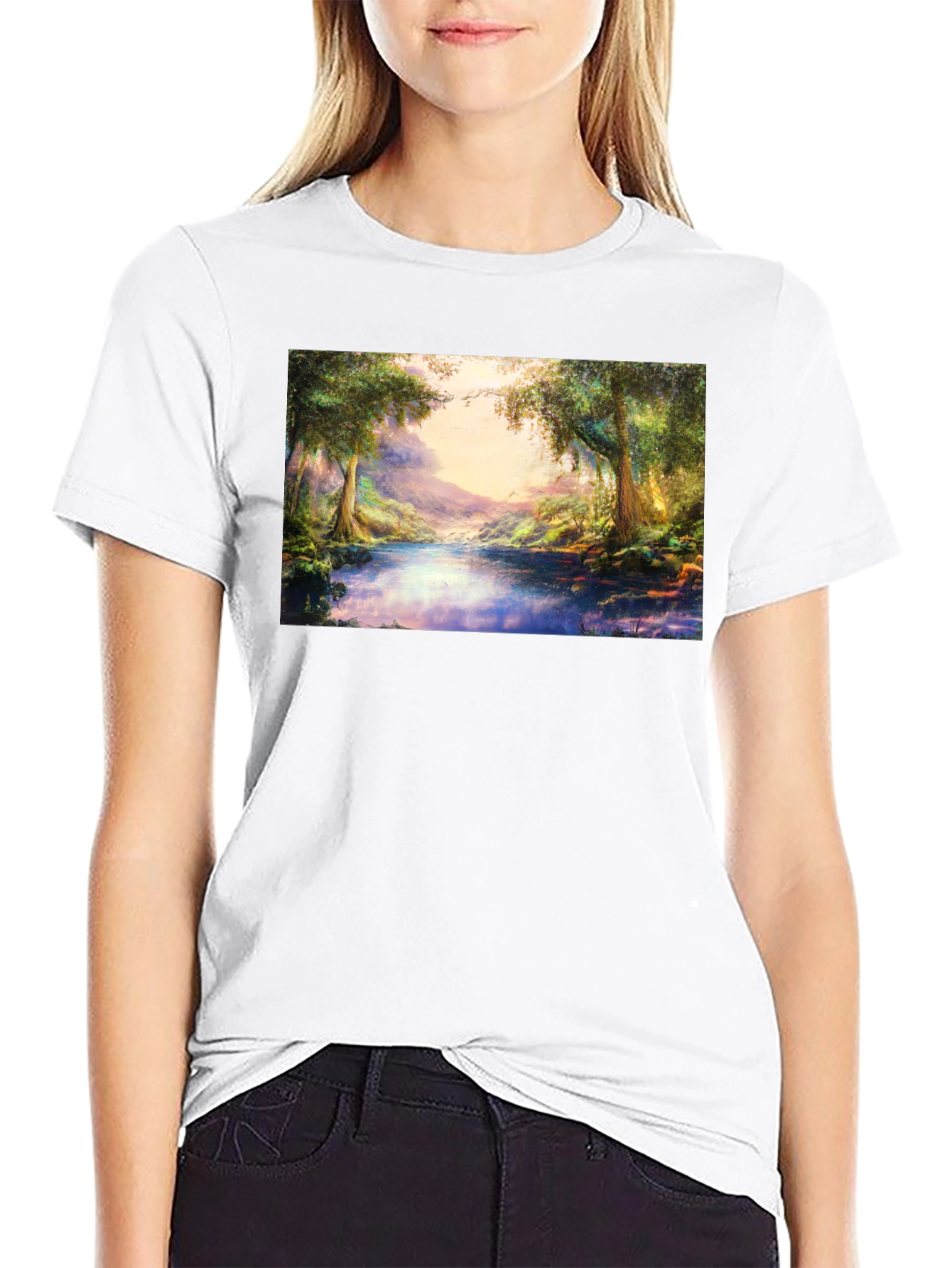 Nature Scenery Graphic Print Black T-Shirt