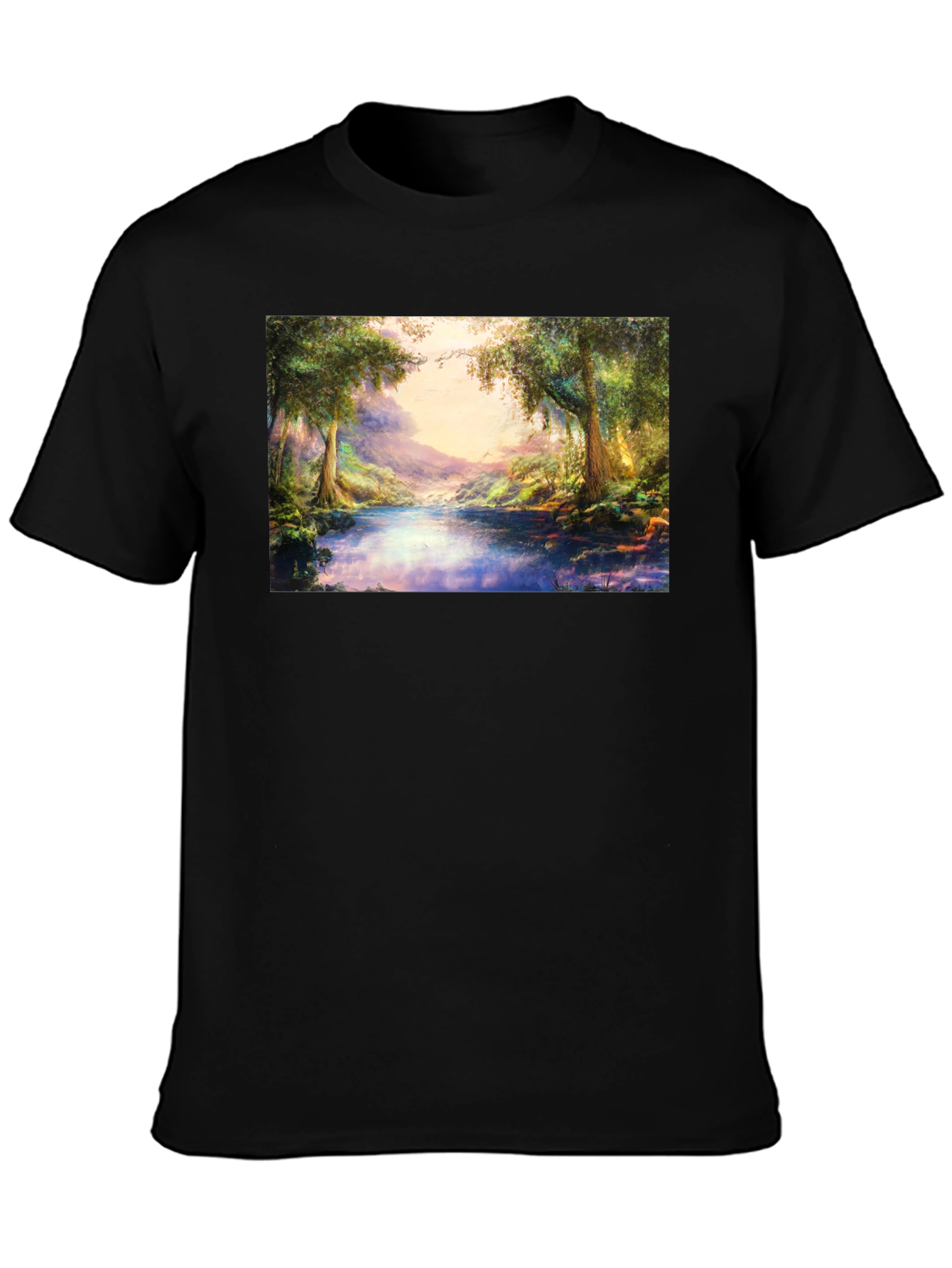Nature Scenery Graphic Print Black T-Shirt